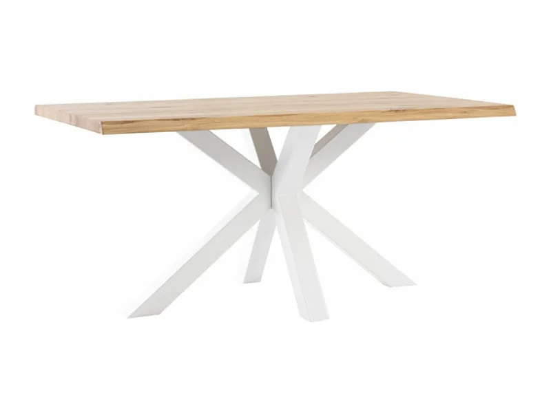 Table à manger industrielle Lany – Chêne massif et pieds métalliques-Couleur Naturel/Blanc-Largeur 220 cm