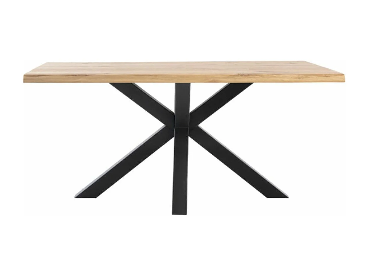 Table à manger industrielle Lany – Chêne massif et pieds métalliques-Couleur Naturel/Blanc-Largeur 220 cm