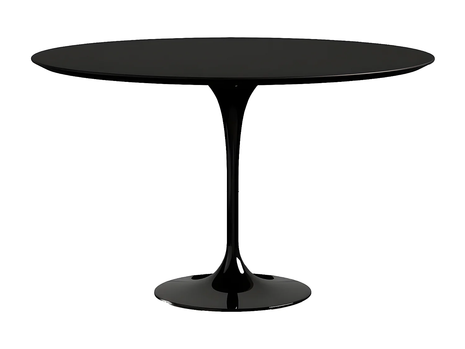 Table tulipe ronde-Plateau Noir mat-Diamètre 150 cm-Piètement Blanc brillant