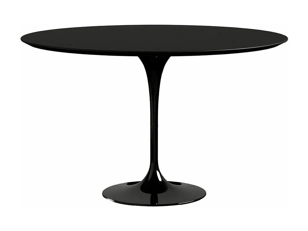 Table tulipe ronde-Plateau Noir mat-Diamètre 80 cm-Piètement Noir brillant