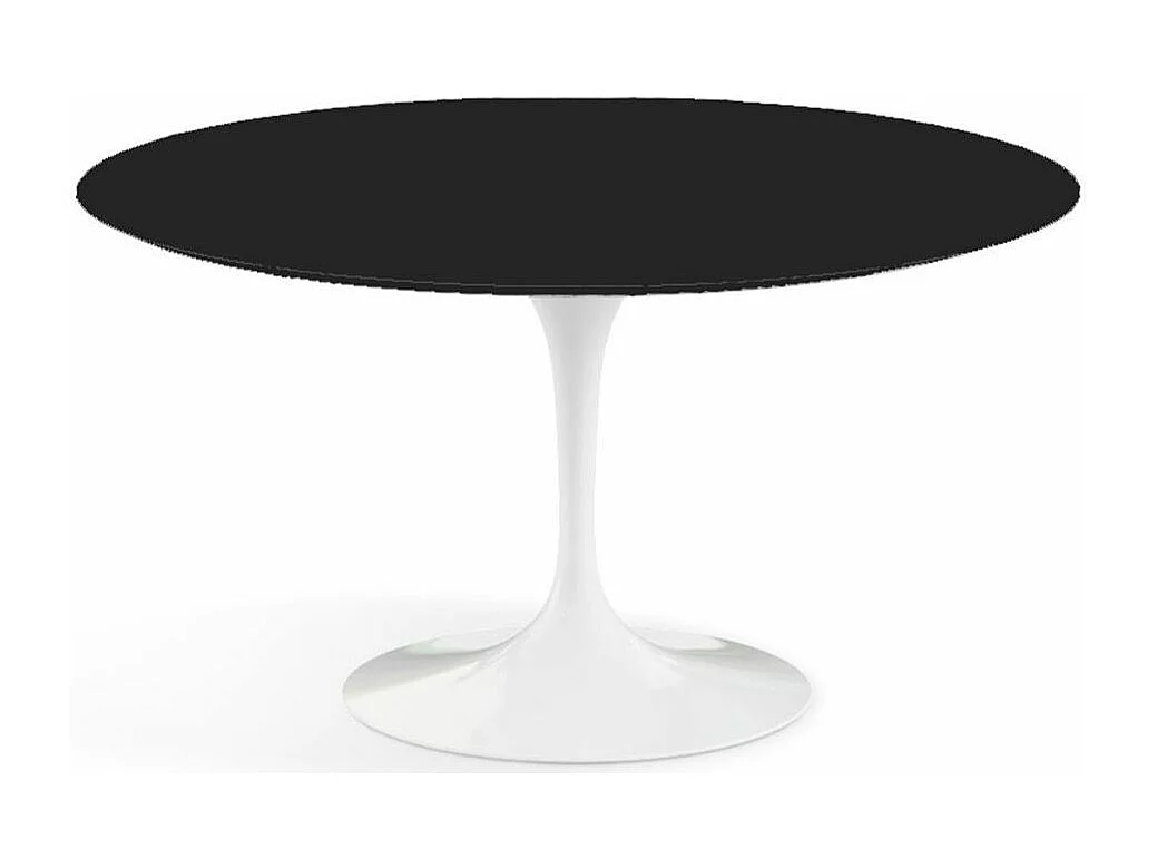 Table tulipe ronde-Plateau Noir mat-Diamètre 110 cm-Piètement Noir brillant