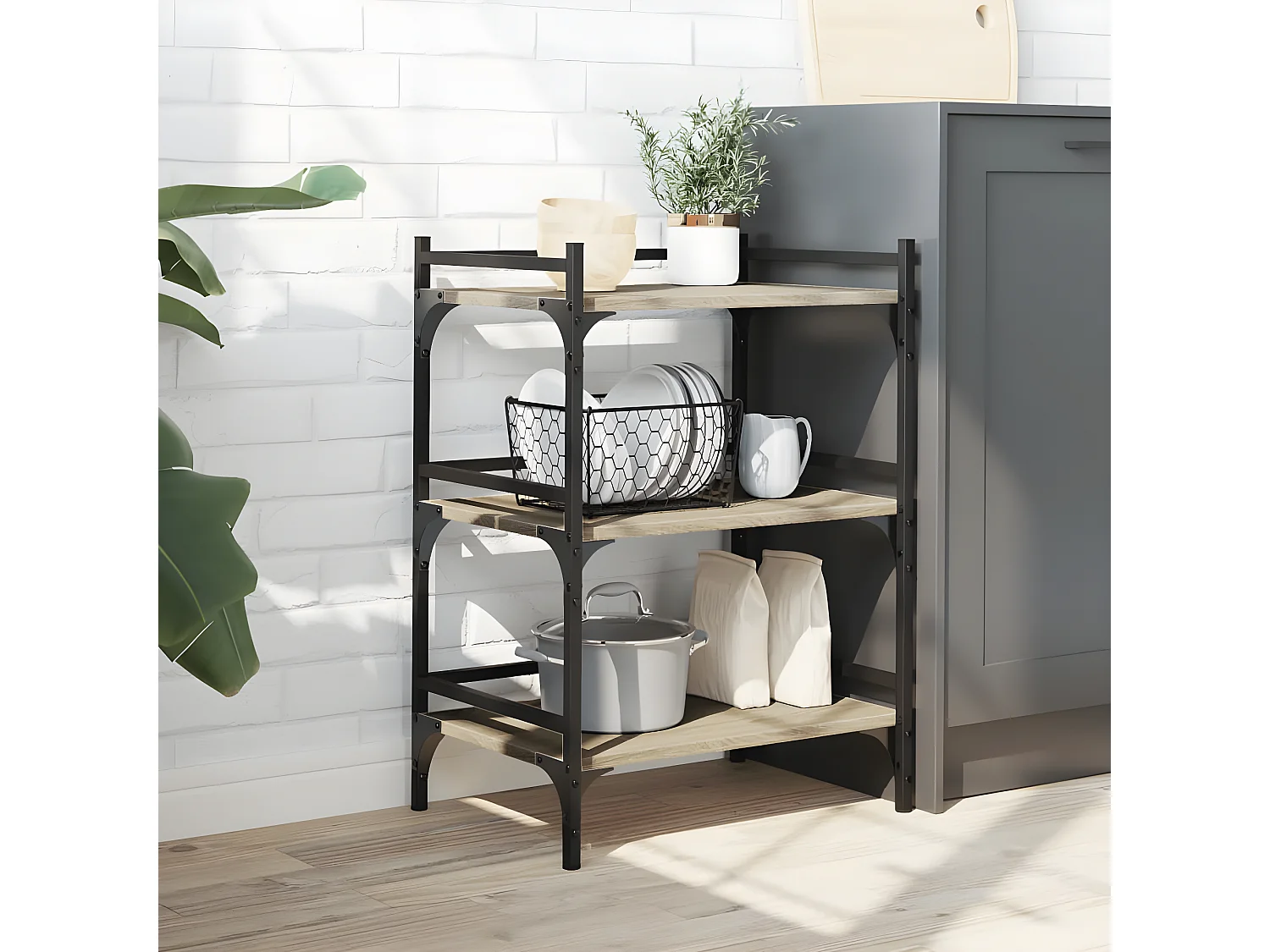 Chariot de cuisine chêne sonoma 50x35x75,5 bois d'ingénierie