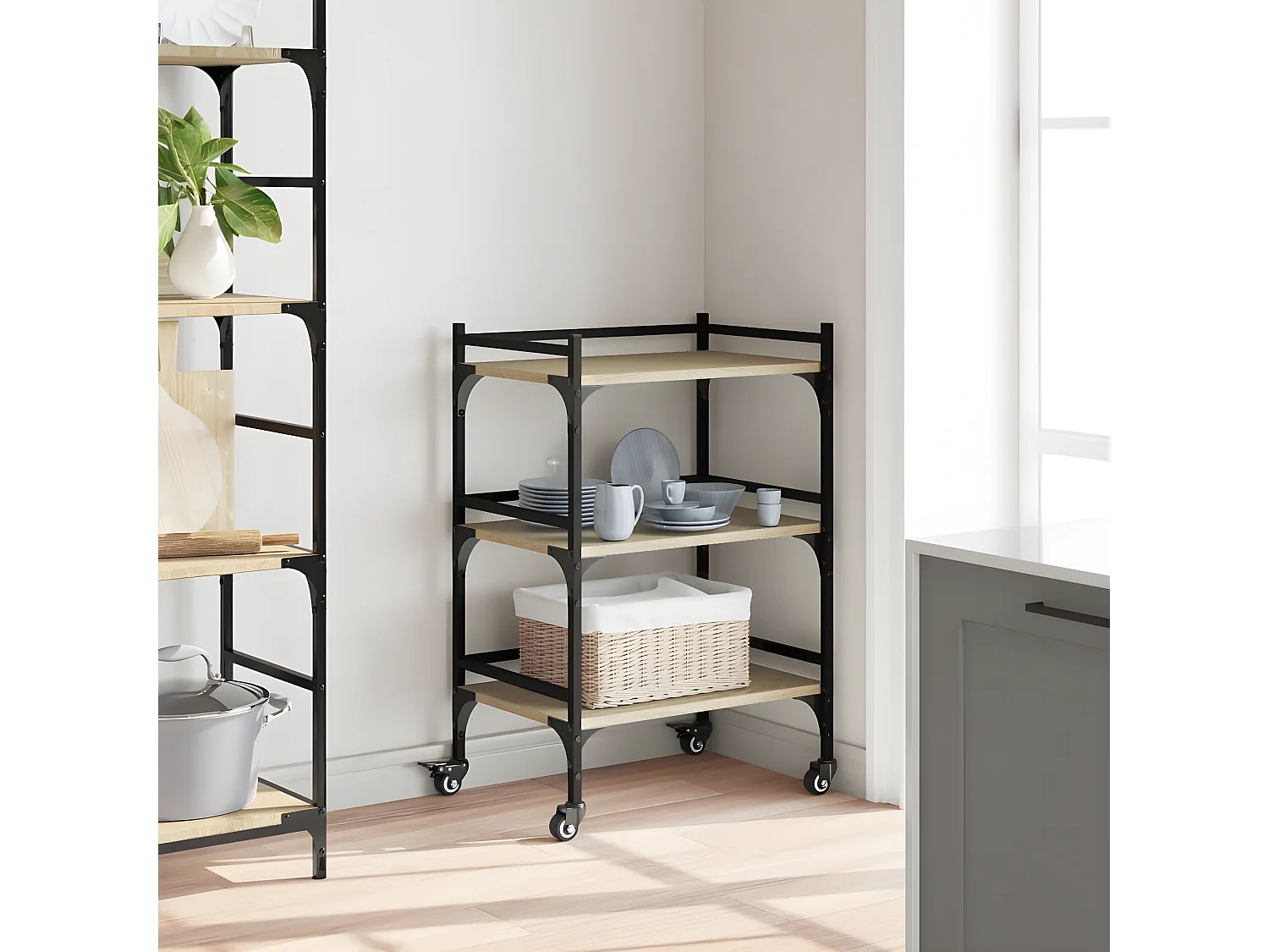 Chariot de cuisine chêne sonoma 50x35x75,5 bois d'ingénierie