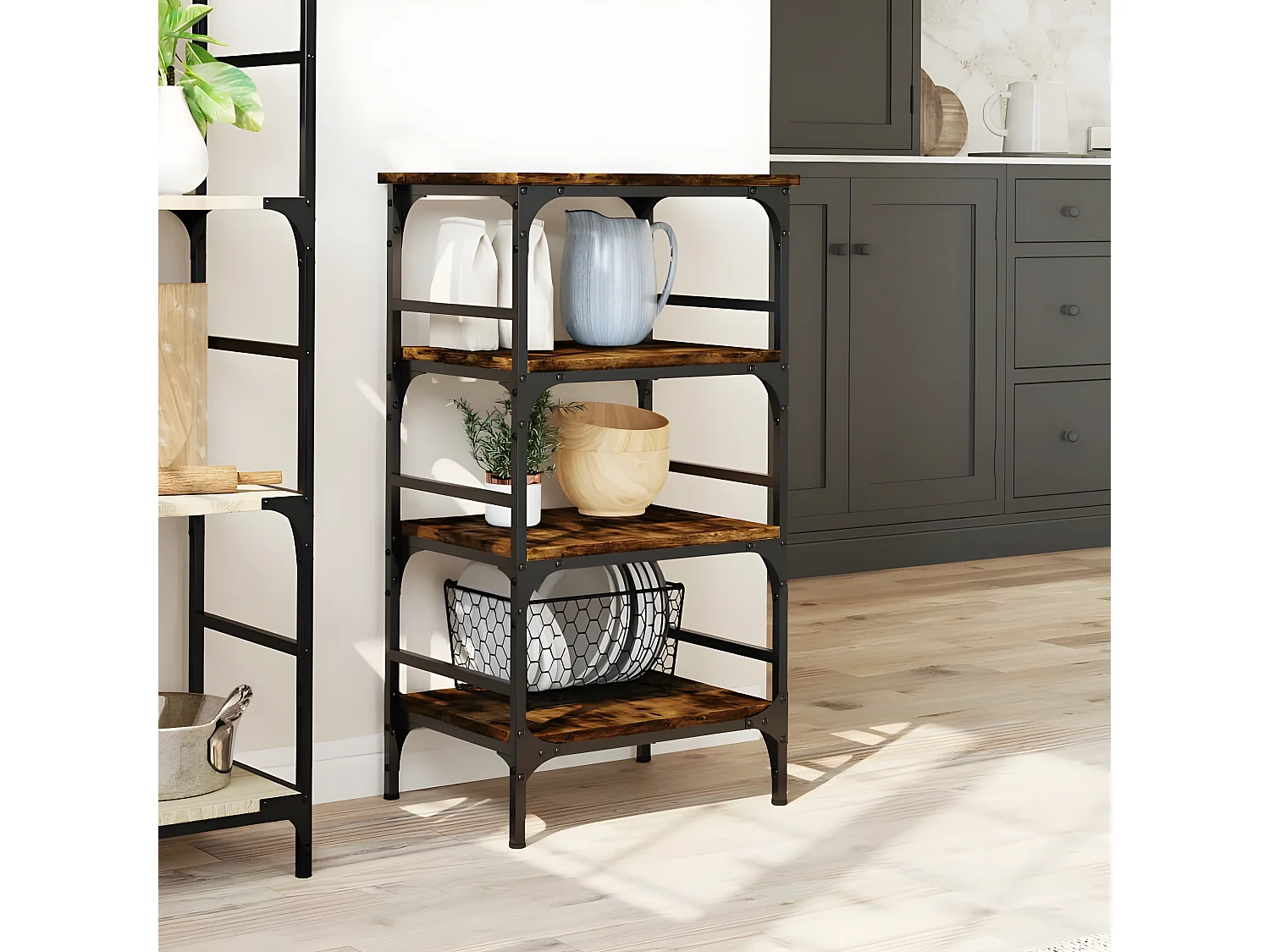 Chariot de cuisine chêne fumé 45x35x89,5 bois d'ingénierie