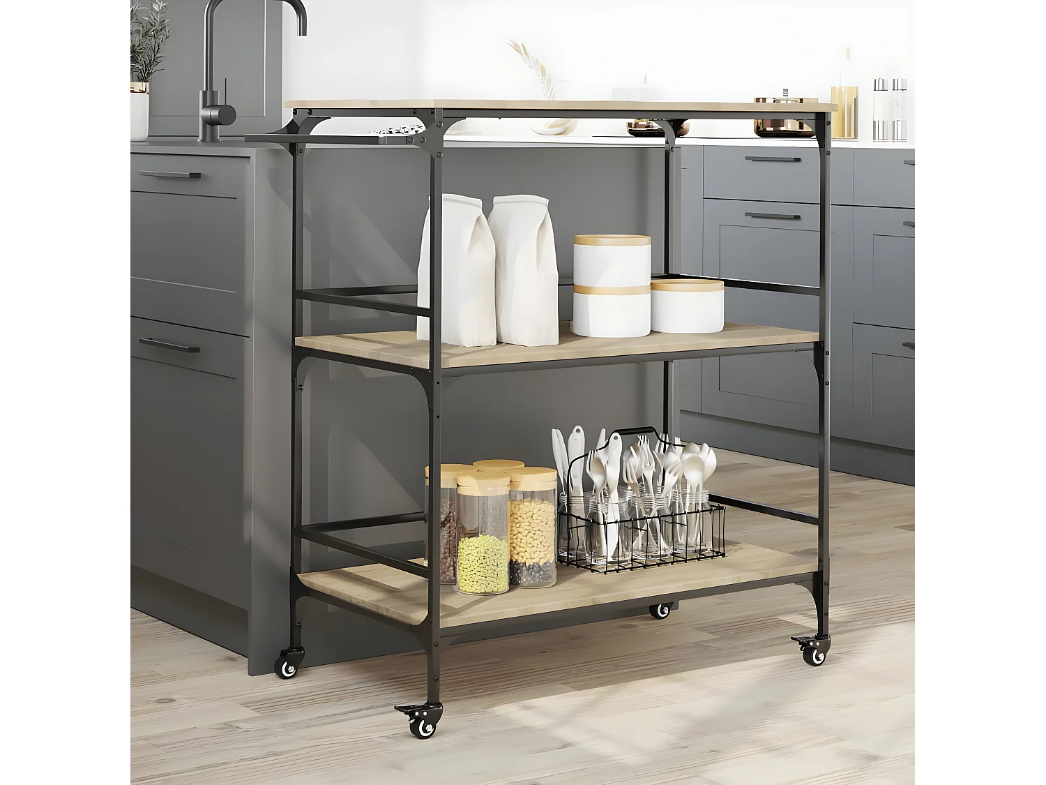 Chariot cuisine chêne sonoma 100,5x50x105 bois d'ingénierie