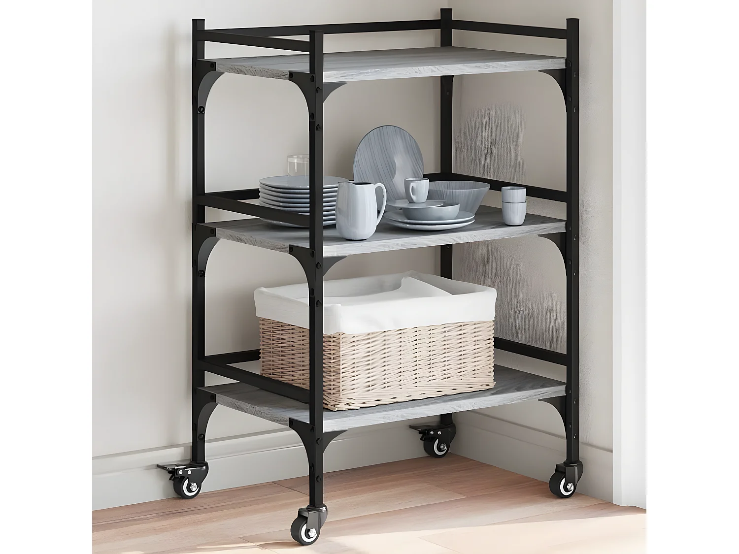 Chariot de cuisine sonoma gris 50x35x75,5 bois d'ingénierie