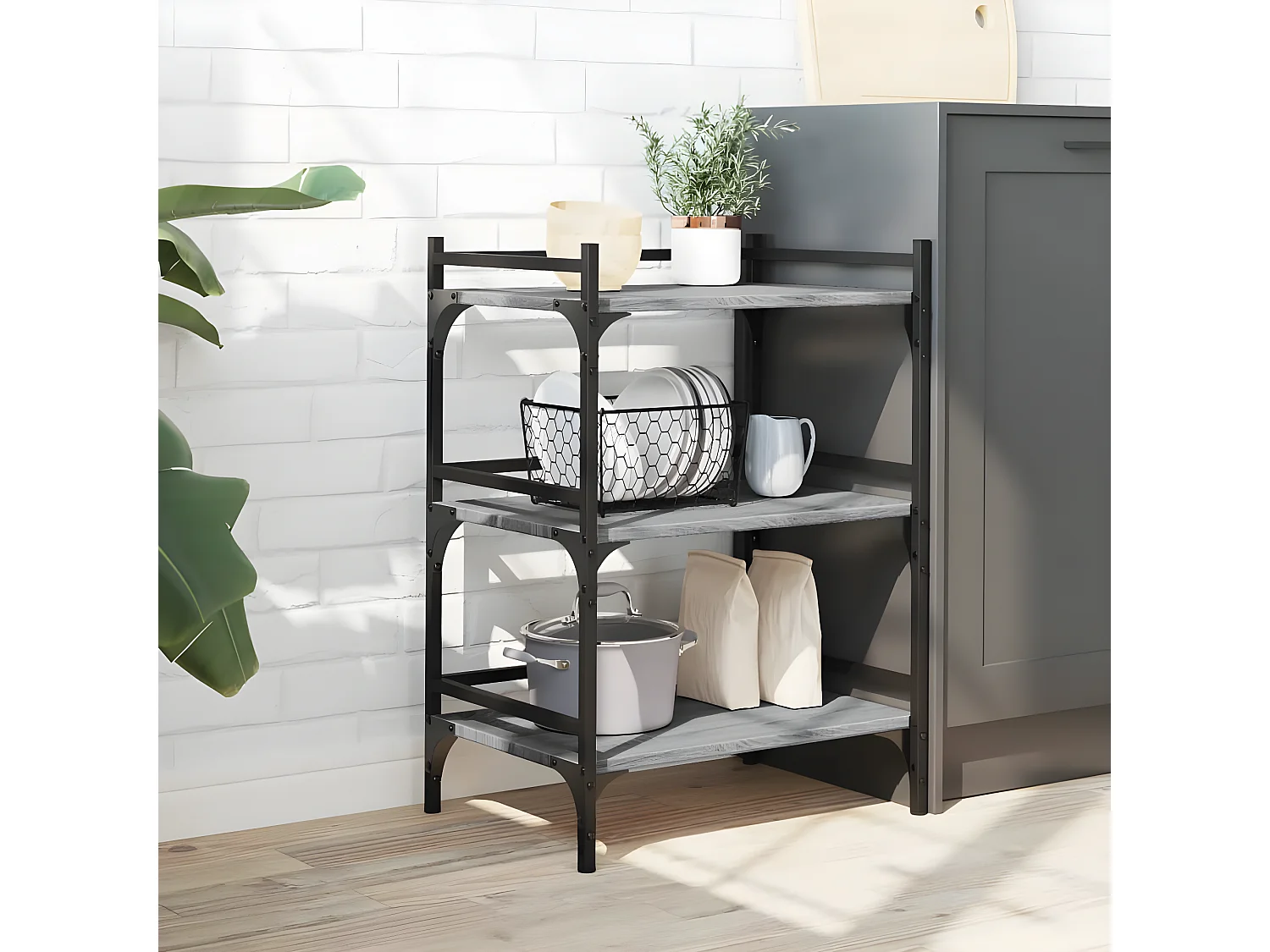 Chariot de cuisine sonoma gris 50x35x75,5 bois d'ingénierie