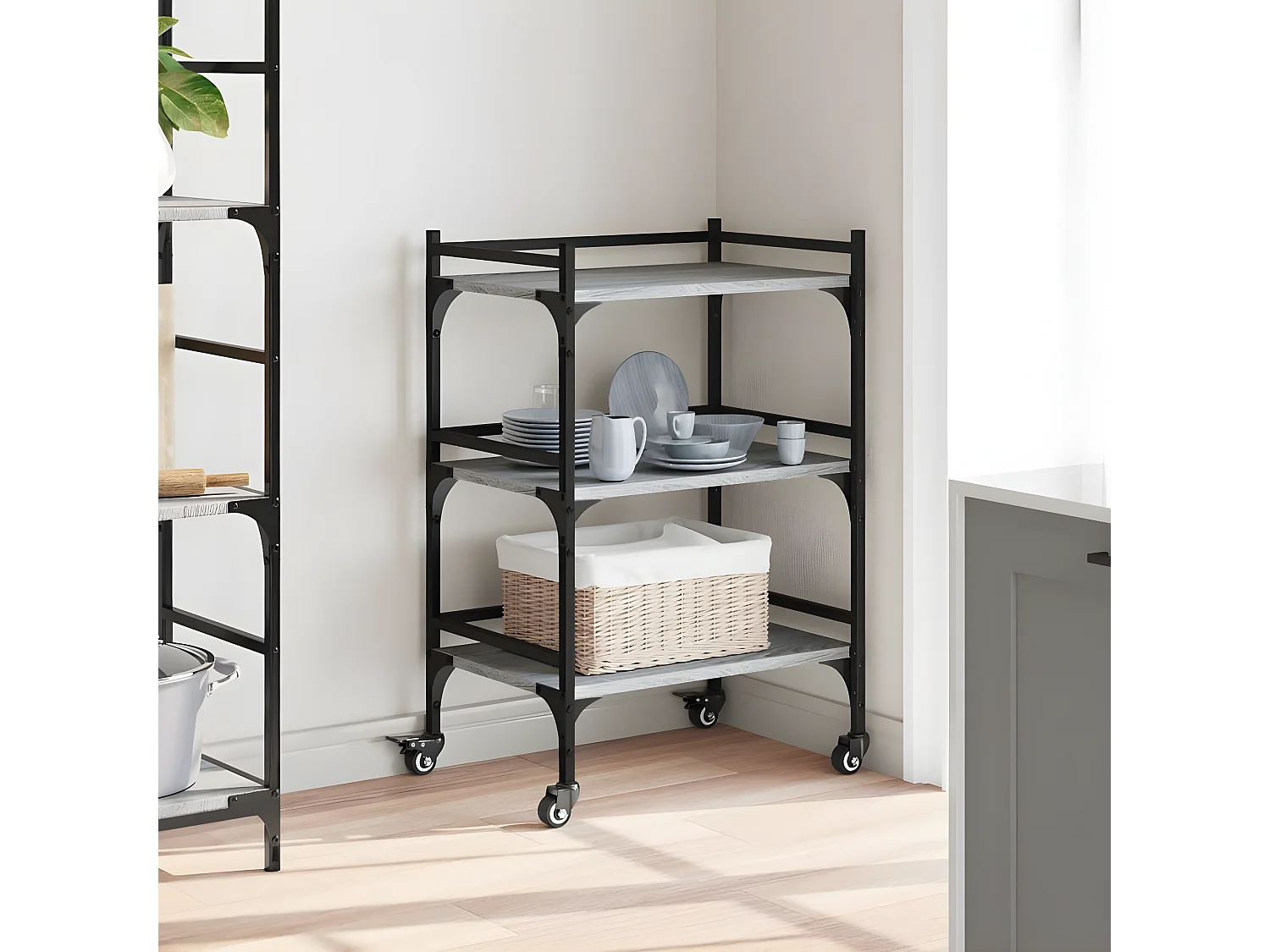 Chariot de cuisine sonoma gris 50x35x75,5 bois d'ingénierie