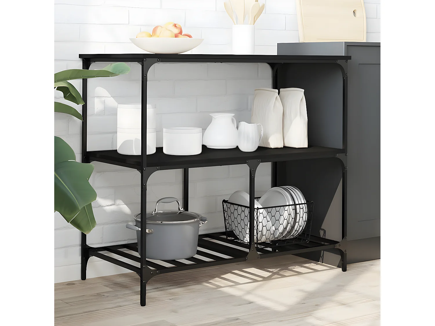 Chariot de cuisine noir 100x50x95 bois d'ingénierie