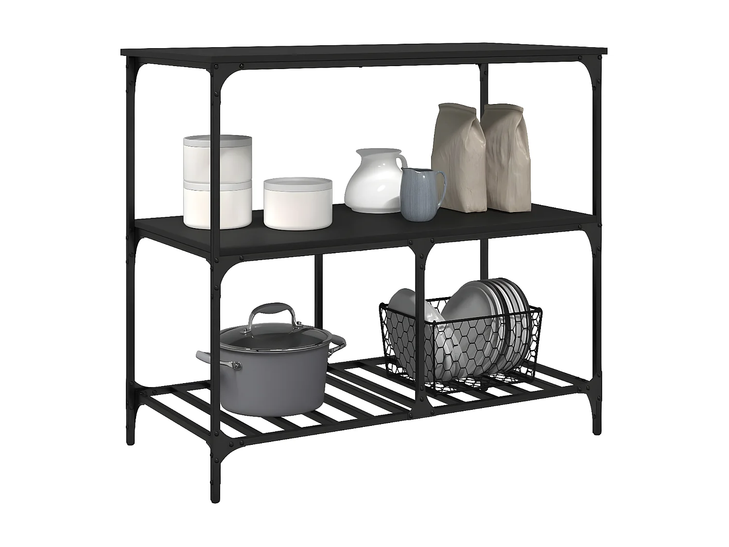 Chariot de cuisine noir 100x50x95 bois d'ingénierie