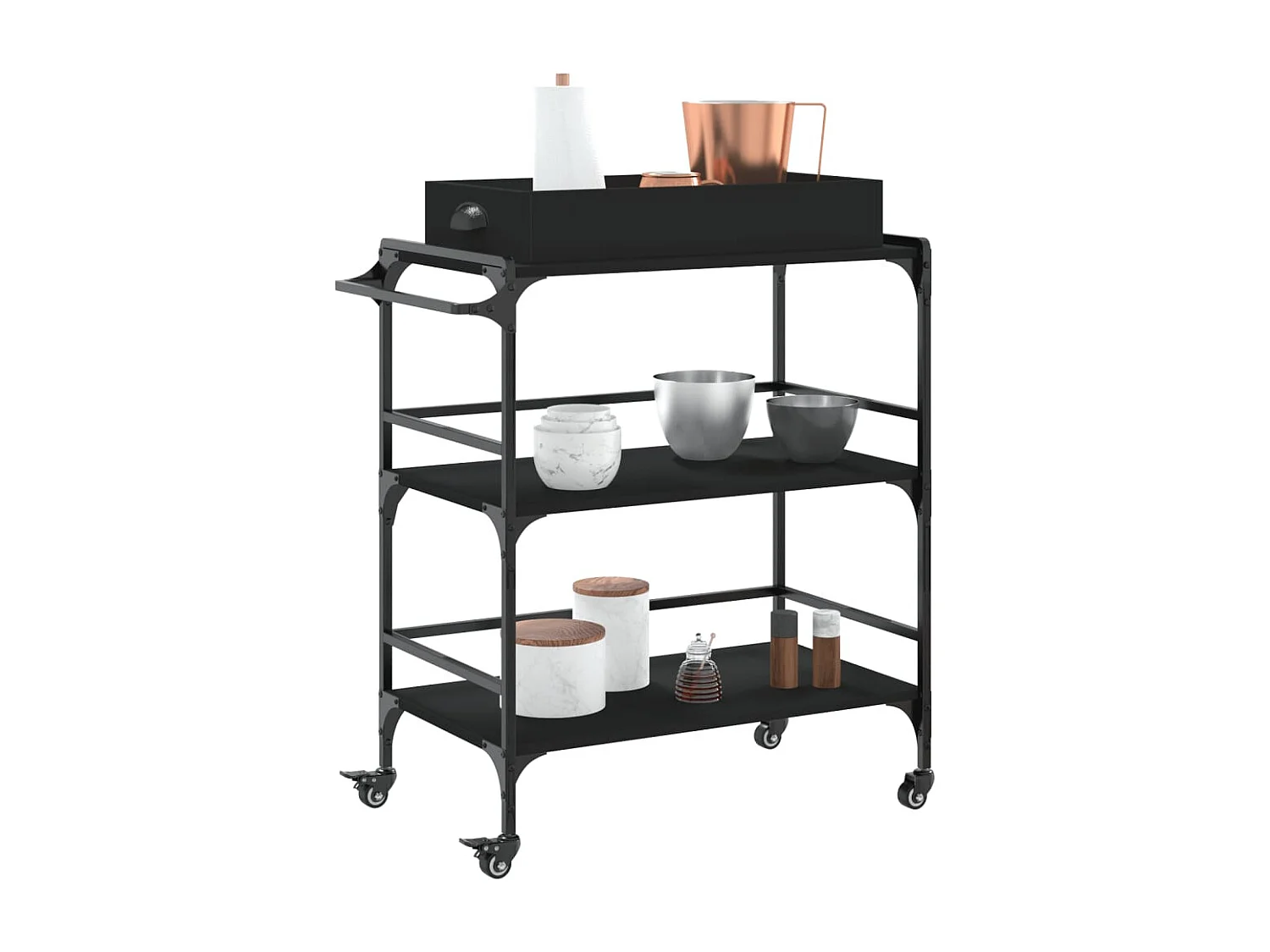 Chariot de cuisine noir 81,5x41x92,5 bois d'ingénierie