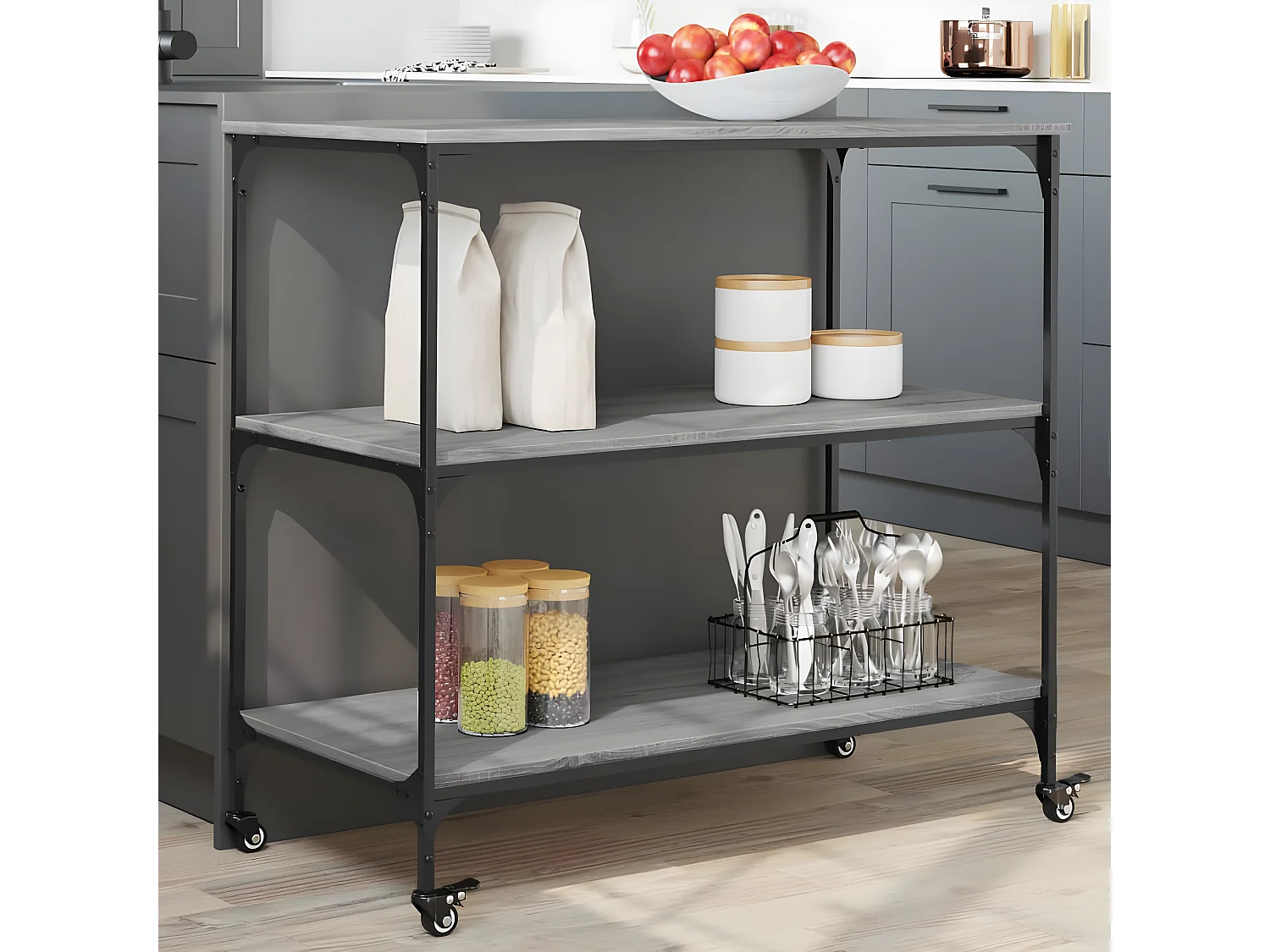 Chariot de cuisine sonoma gris 102x50x95 bois d'ingénierie
