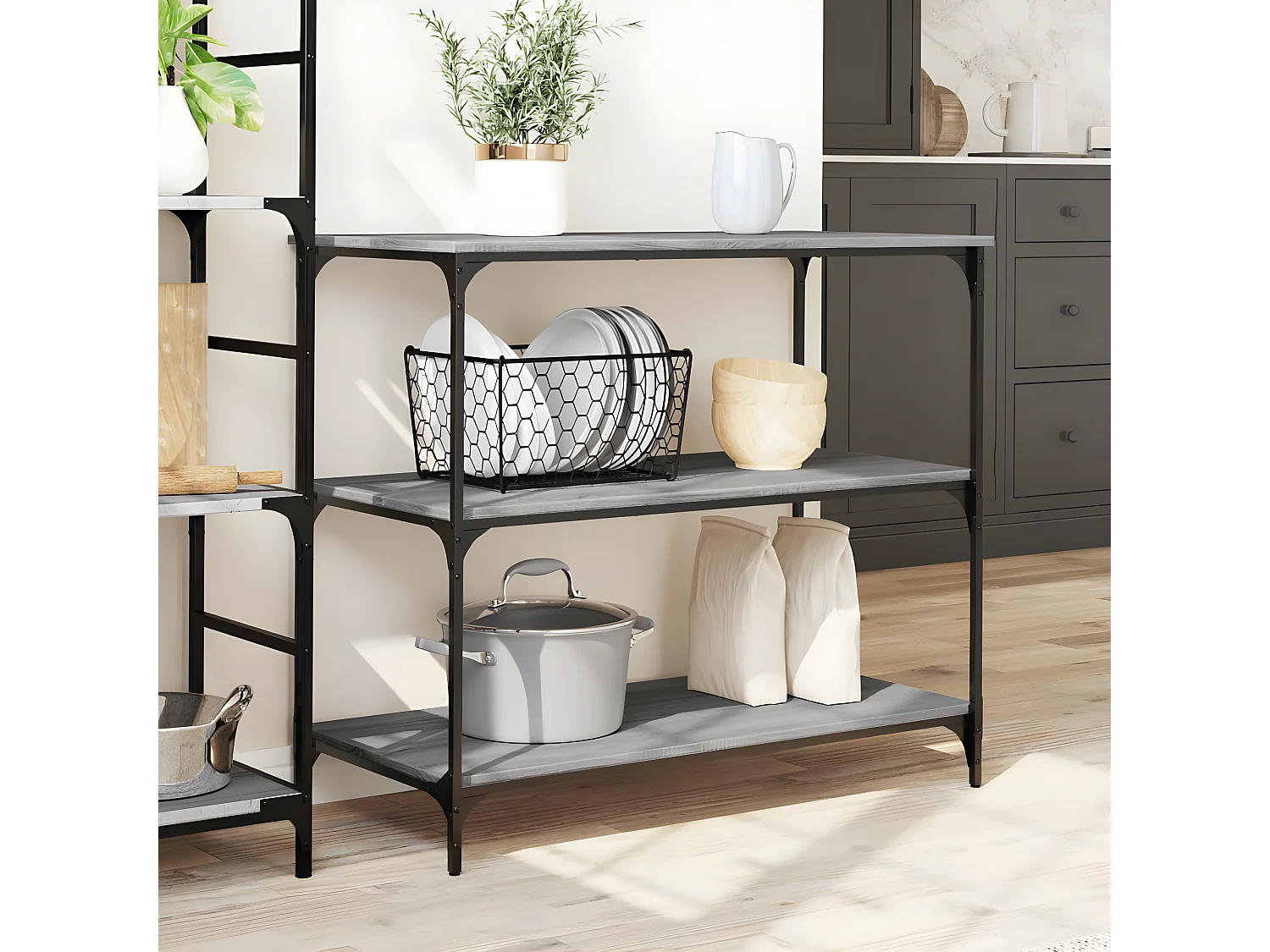 Chariot de cuisine sonoma gris 102x50x95 bois d'ingénierie