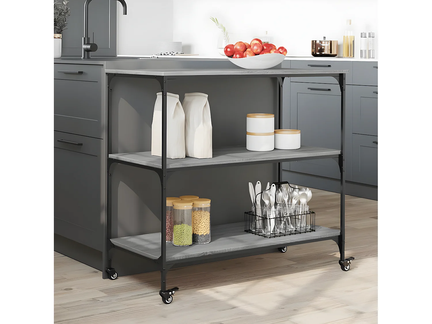 Chariot de cuisine sonoma gris 102x50x95 bois d'ingénierie