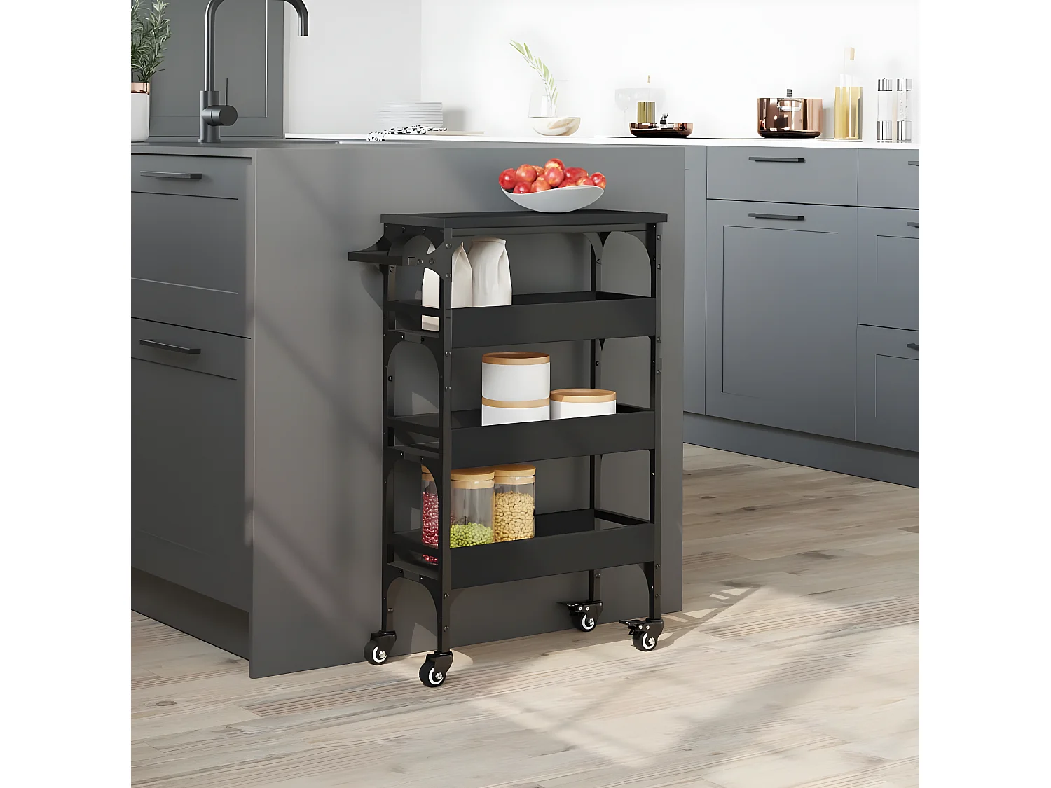 Chariot de cuisine noir 53x20x76 bois d'ingénierie