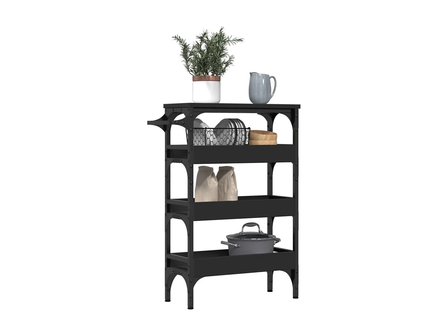 Chariot de cuisine noir 53x20x76 bois d'ingénierie