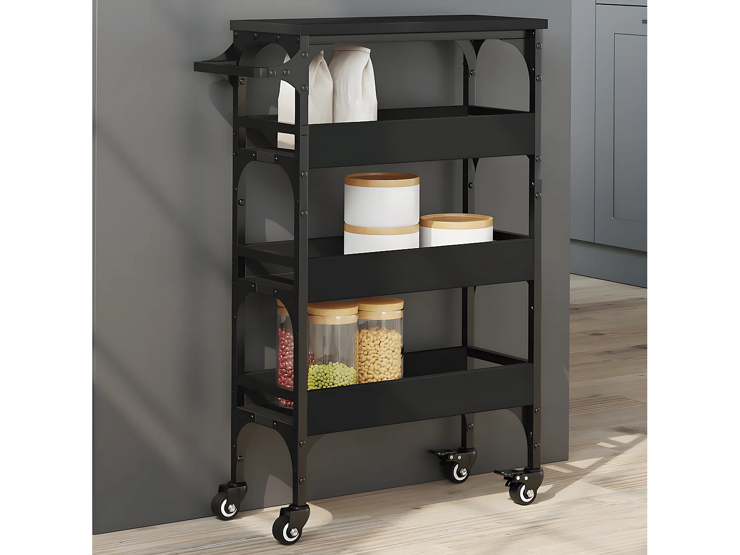 Chariot de cuisine noir 53x20x76 bois d'ingénierie