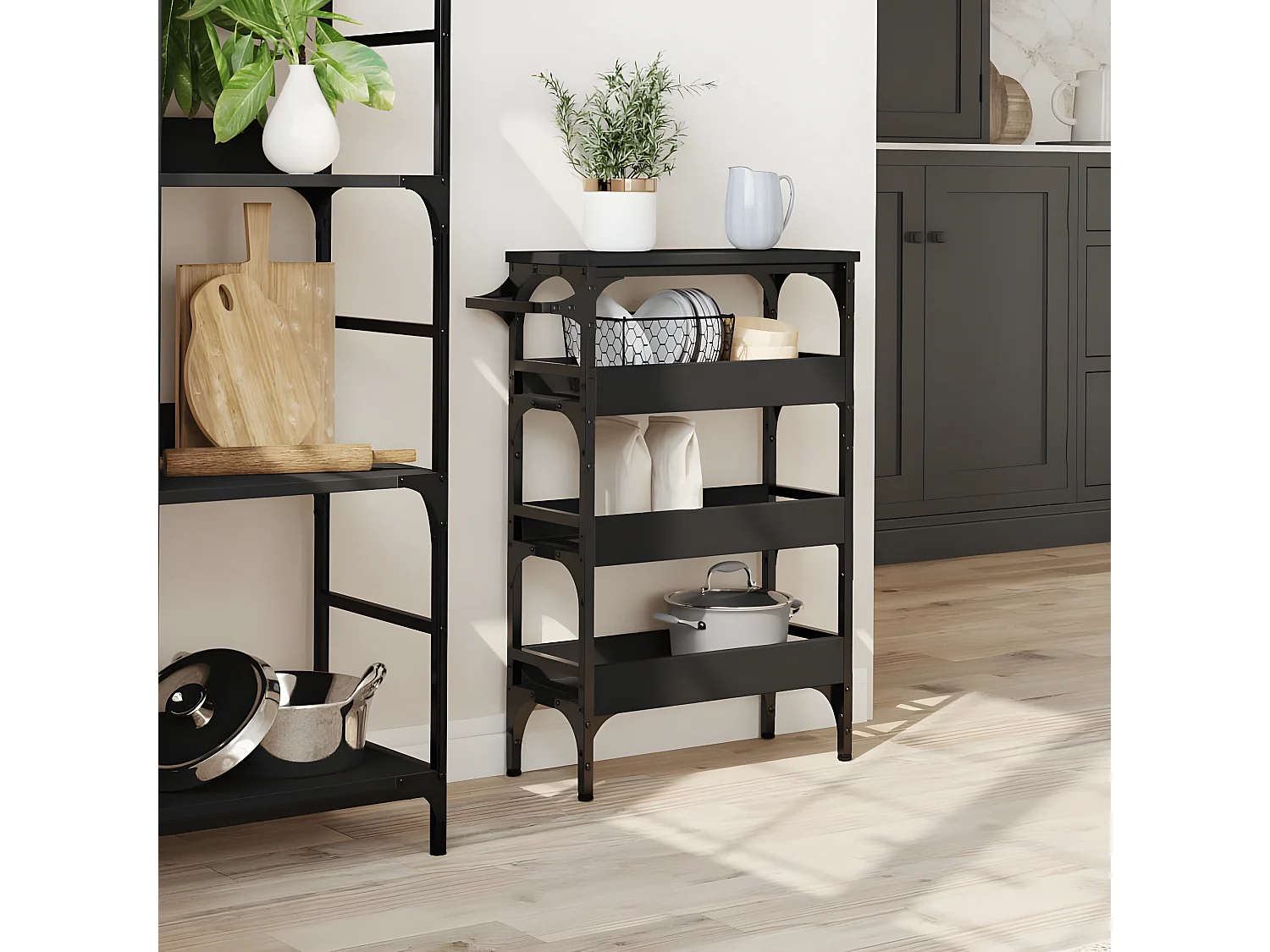 Chariot de cuisine noir 53x20x76 bois d'ingénierie