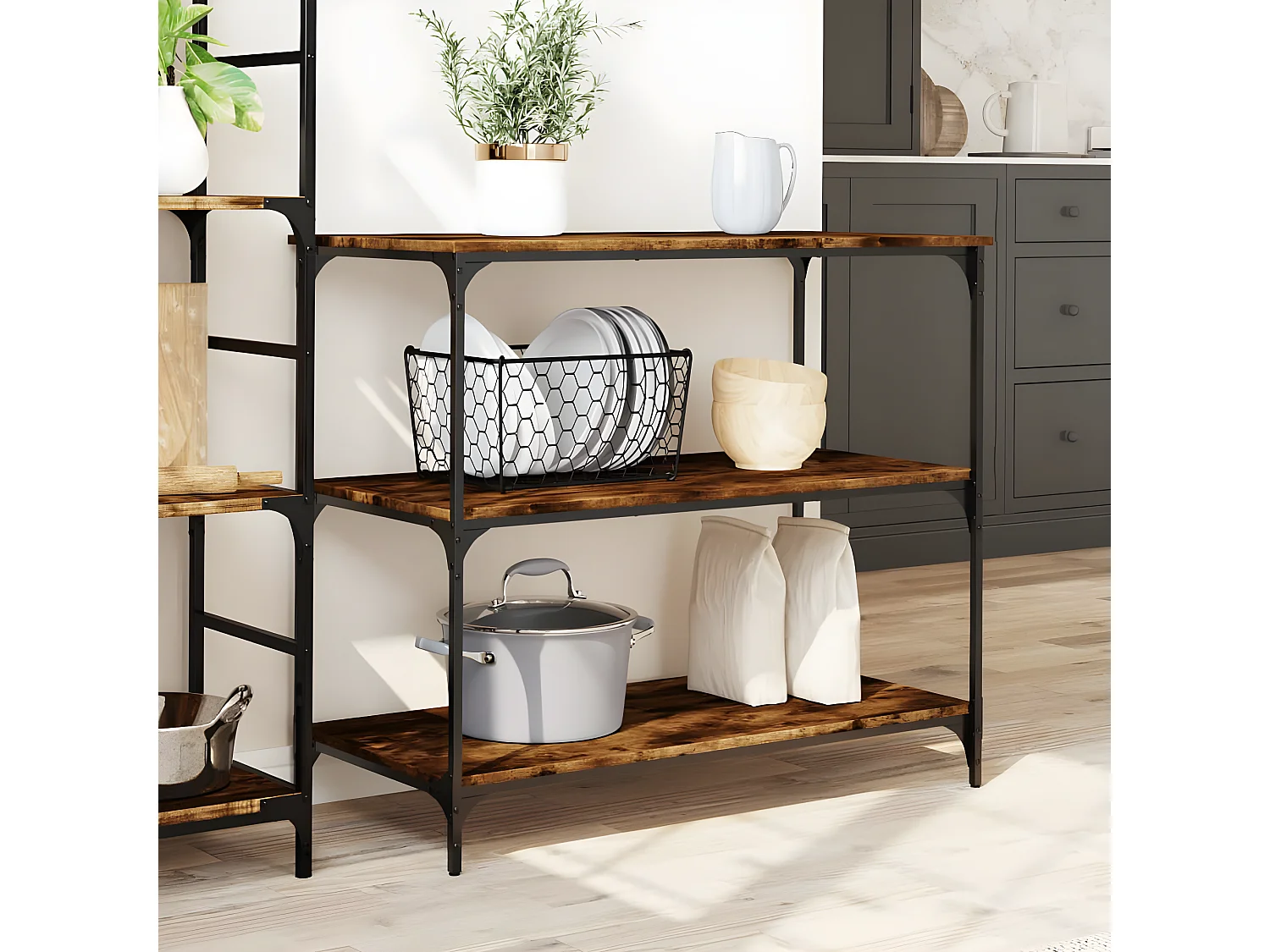 Chariot de cuisine chêne fumé 102x50x95 bois d'ingénierie