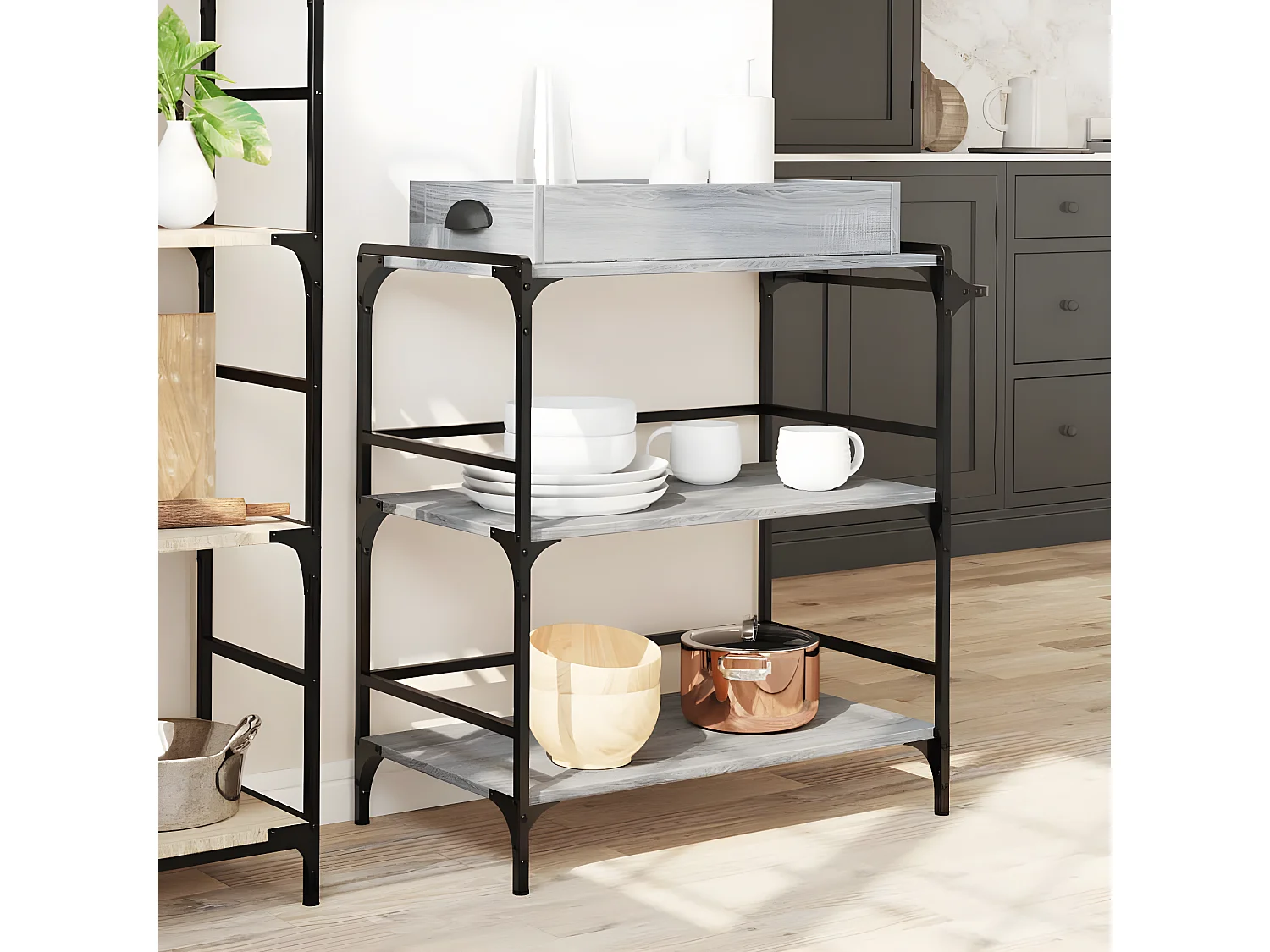 Chariot de cuisine sonoma gris 81,5x41x92,5 bois d'ingénierie