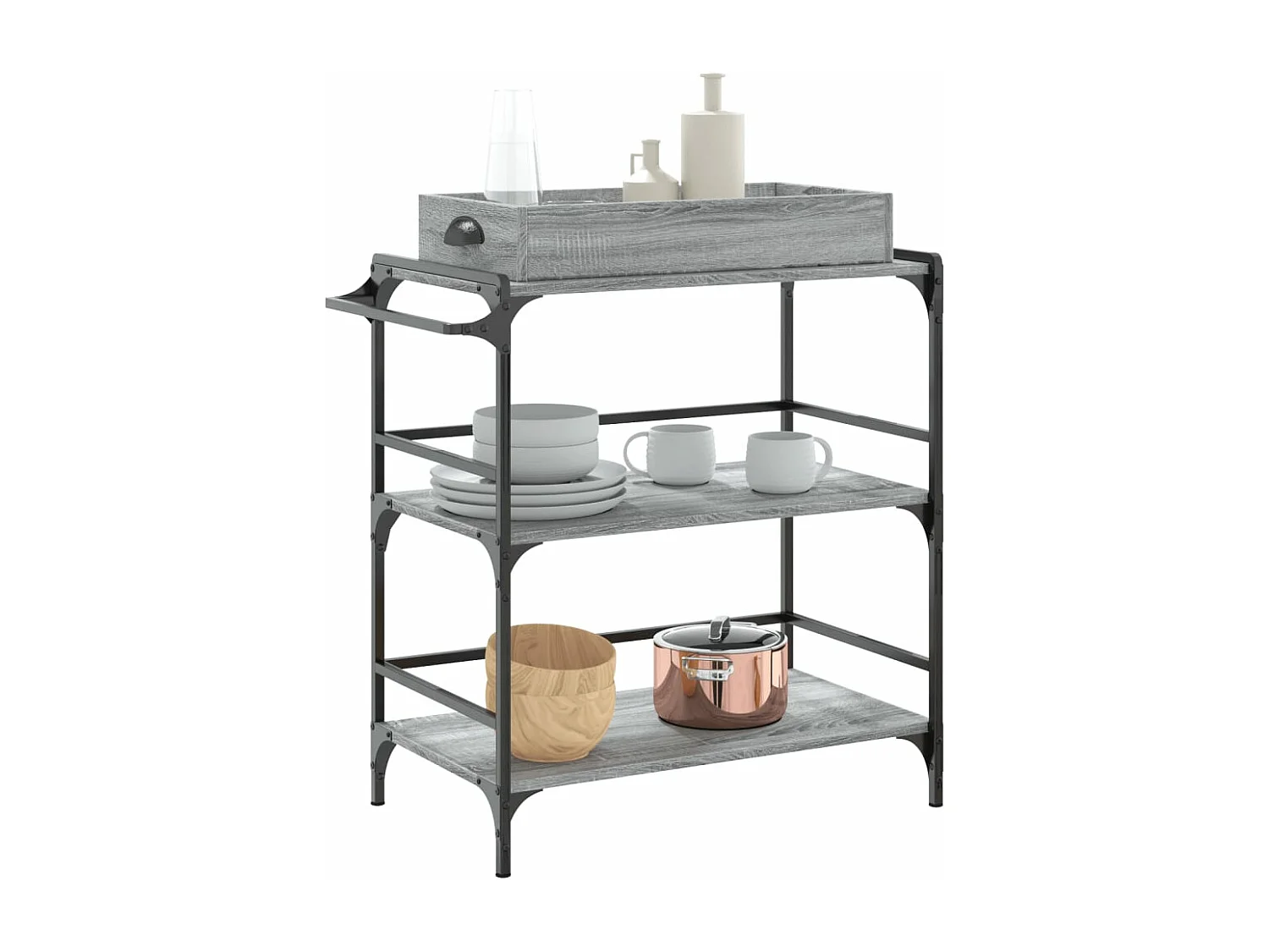 Chariot de cuisine sonoma gris 81,5x41x92,5 bois d'ingénierie