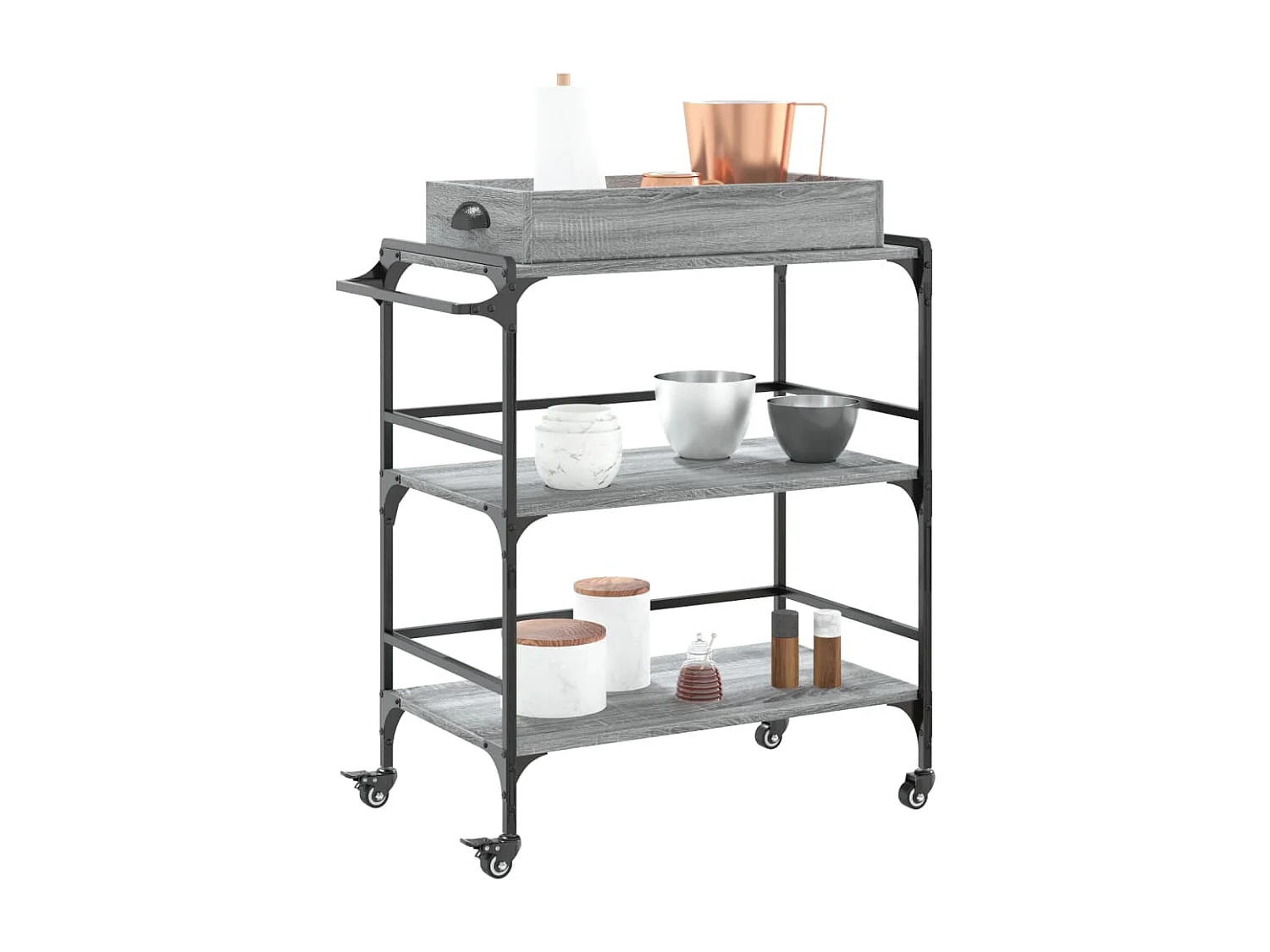 Chariot de cuisine sonoma gris 81,5x41x92,5 bois d'ingénierie
