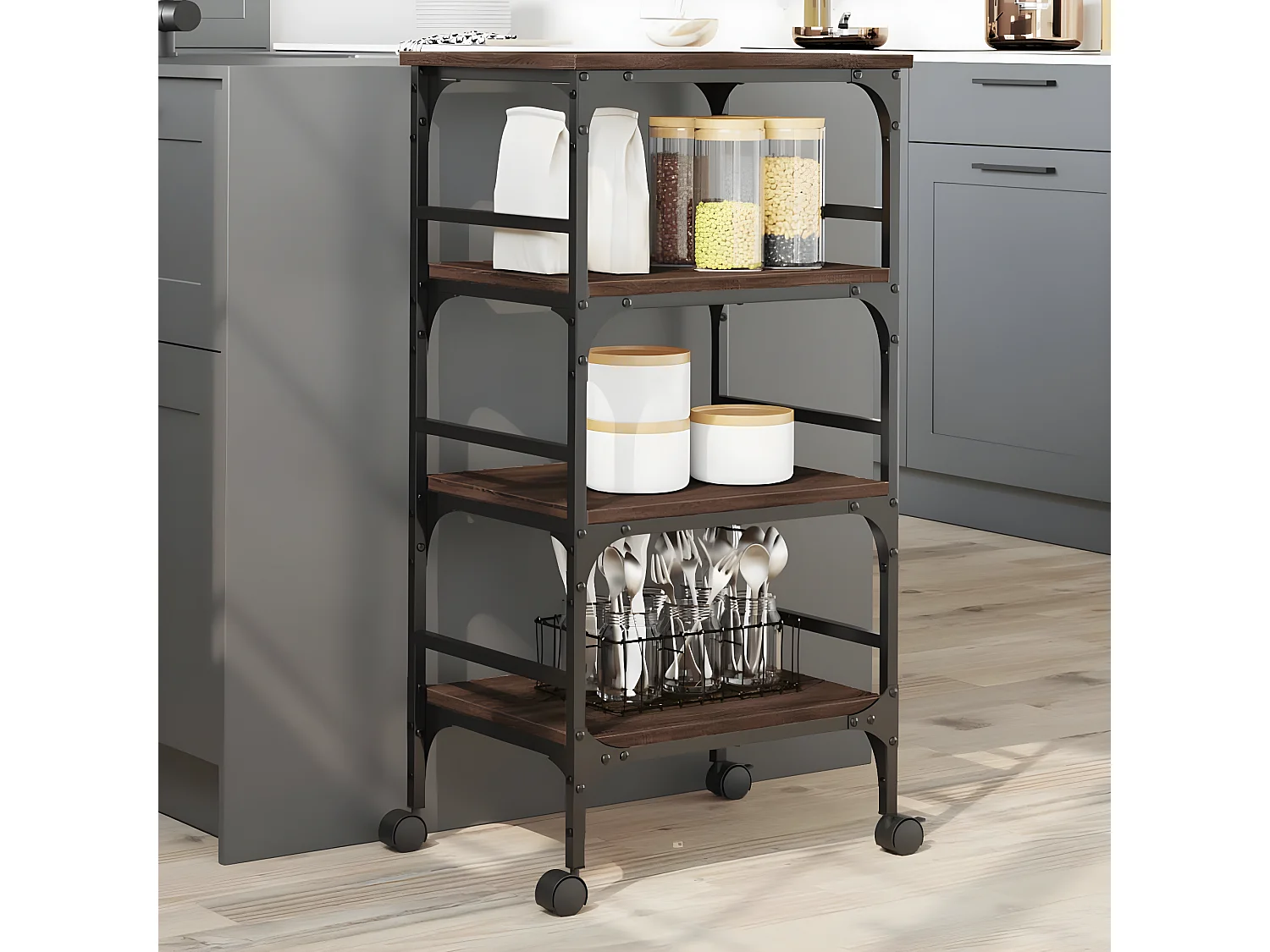 Chariot de cuisine chêne marron 45x35x89,5 bois d'ingénierie