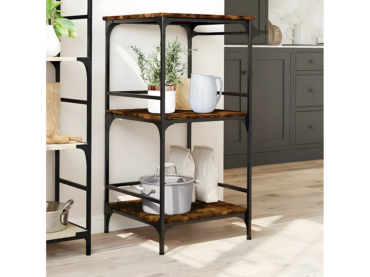 Chariot de cuisine chêne fumé 60,5x50x105 bois d'ingénierie