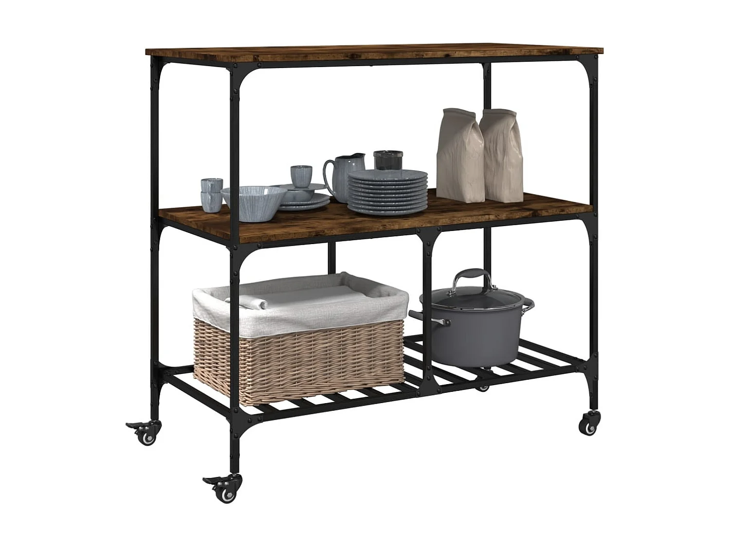 Chariot de cuisine chêne fumé 100x50x95 bois d'ingénierie