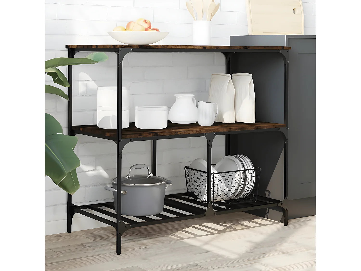 Chariot de cuisine chêne fumé 100x50x95 bois d'ingénierie