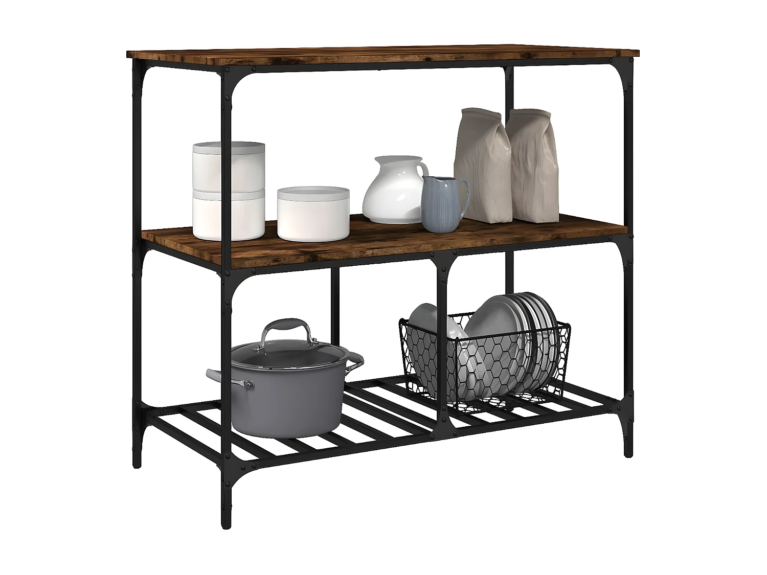 Chariot de cuisine chêne fumé 100x50x95 bois d'ingénierie