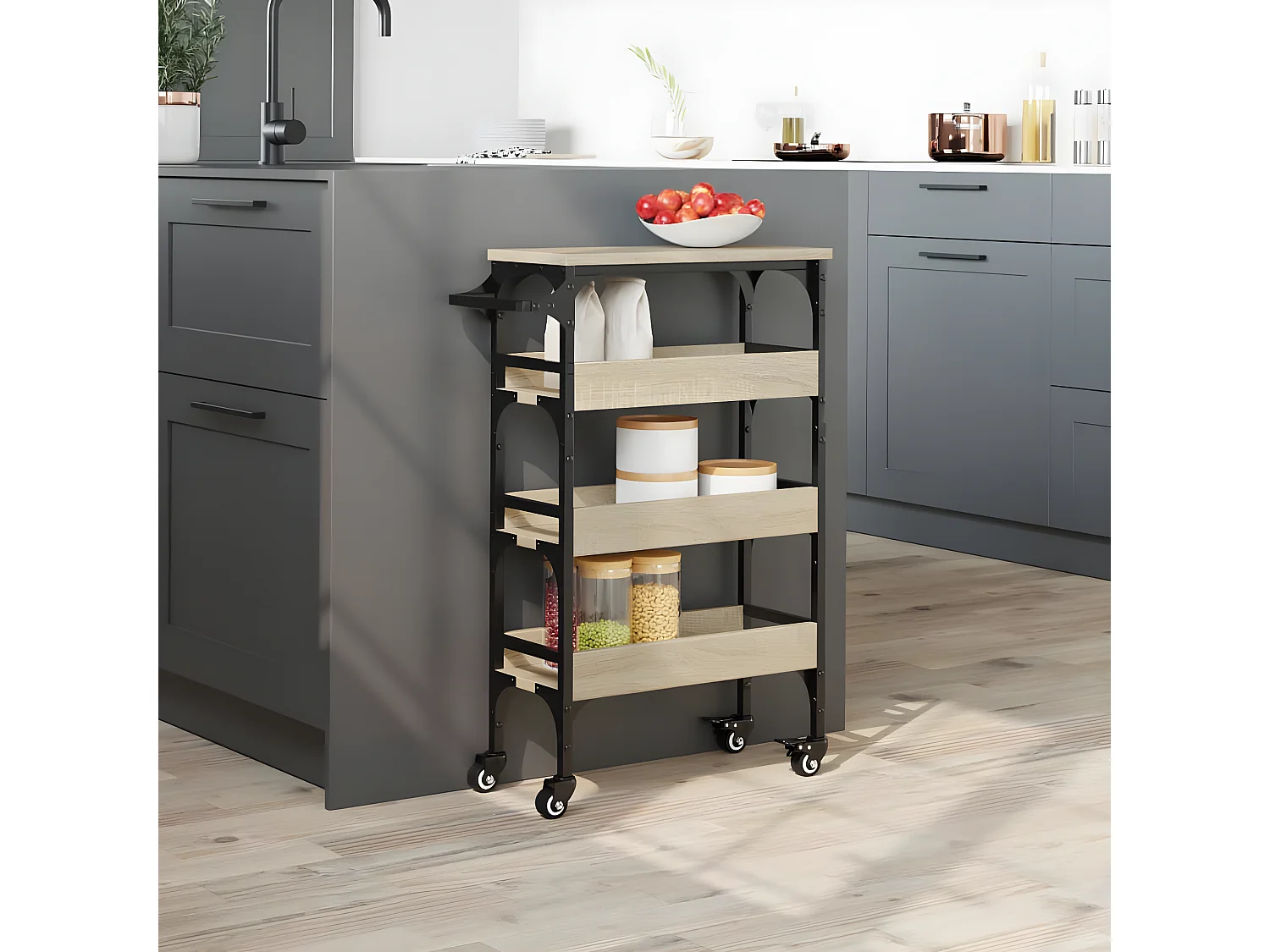 Chariot de cuisine chêne sonoma 53x20x76 bois d'ingénierie