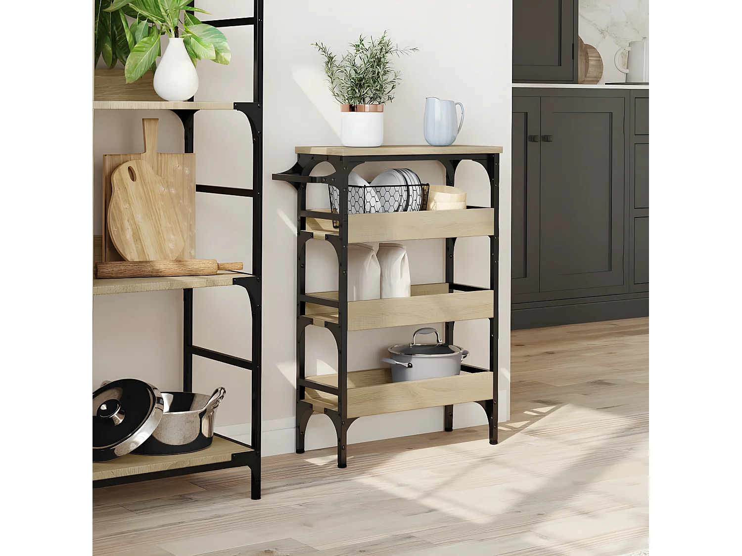 Chariot de cuisine chêne sonoma 53x20x76 bois d'ingénierie