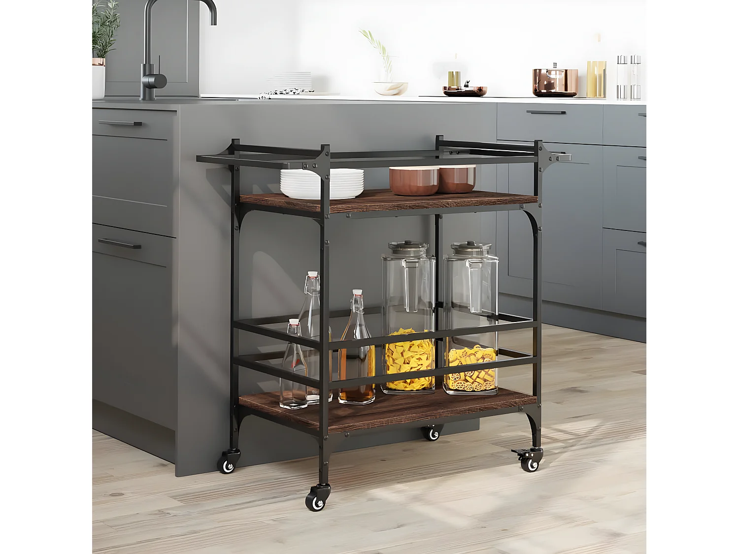 Keukentrolley 82x40x78,5 cm bewerkt hout bruin eikenkleurig