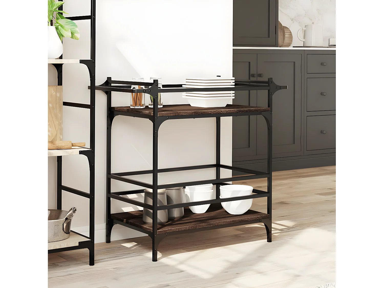 Chariot de cuisine chêne marron 82x40x78,5 bois d'ingénierie