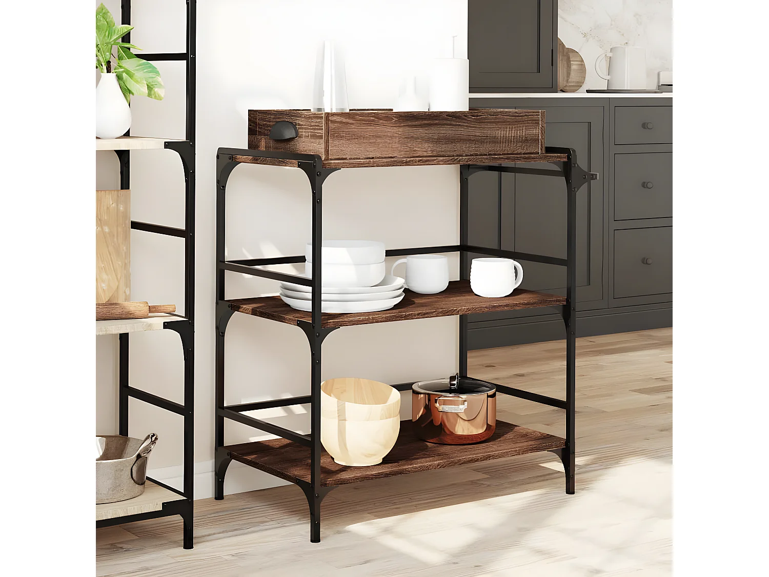 Chariot de cuisine chêne marron 81,5x41x92,5 bois ingénierie