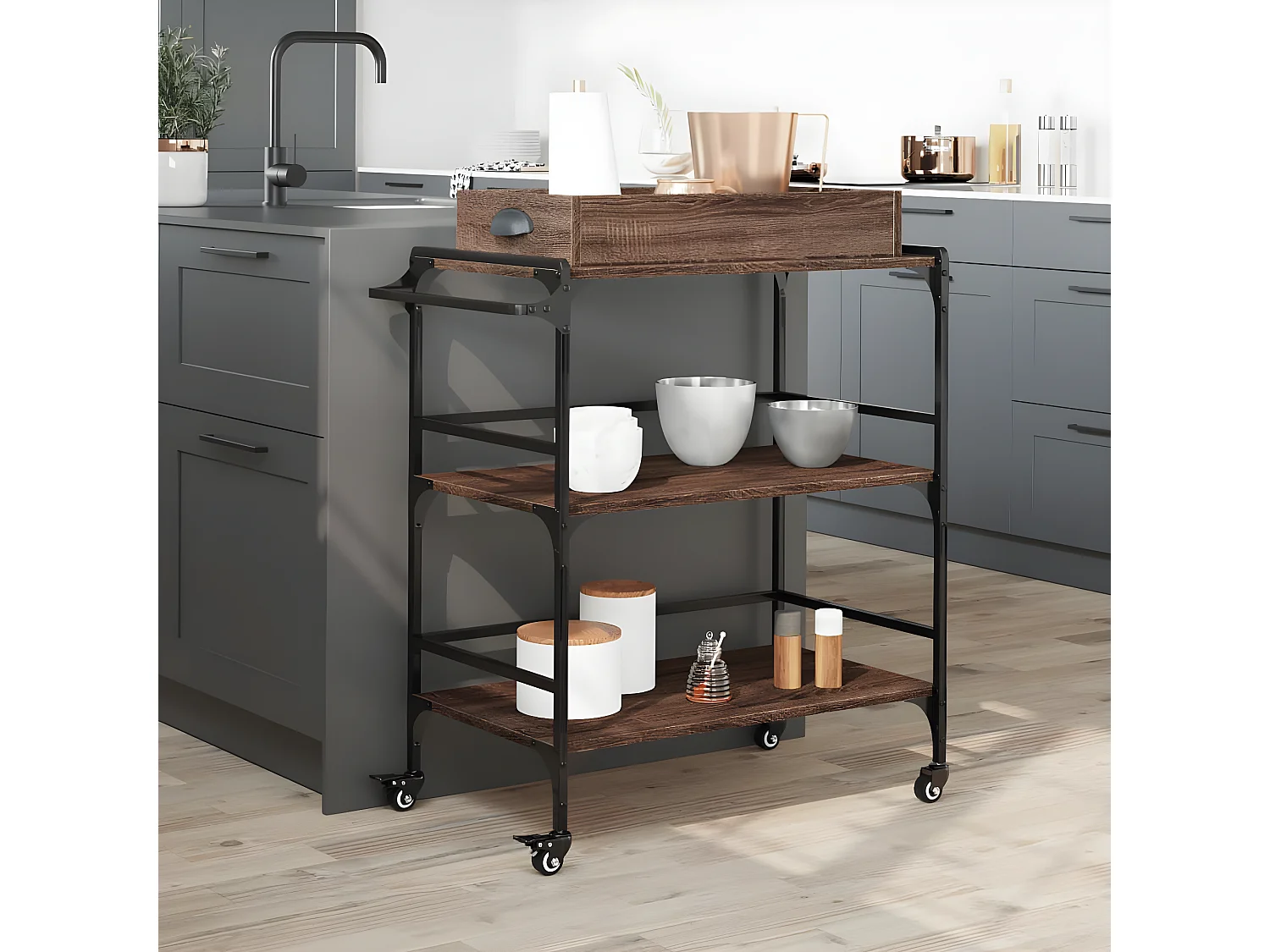 Chariot de cuisine chêne marron 81,5x41x92,5 bois ingénierie