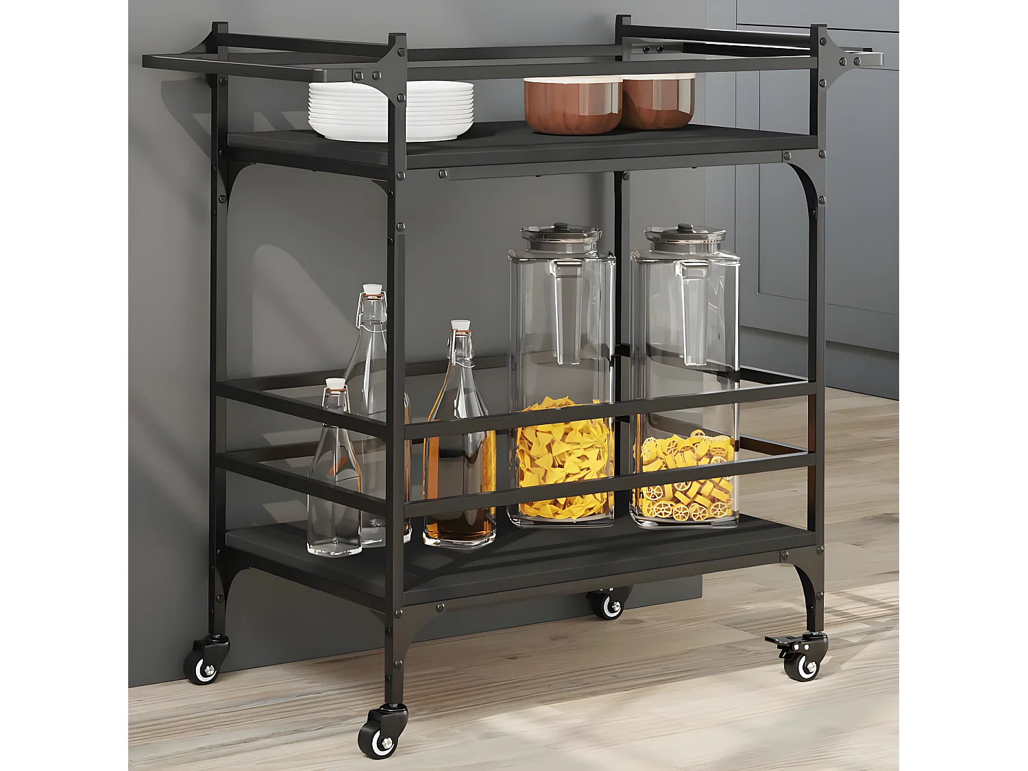 Chariot de cuisine noir 82x40x78,5 bois d'ingénierie