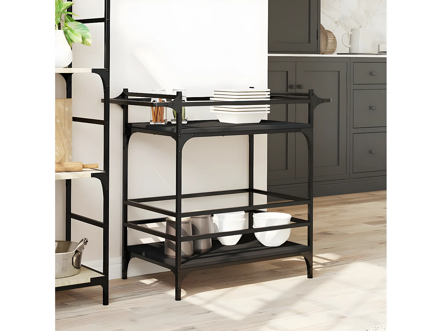 Chariot de cuisine noir 82x40x78,5 bois d'ingénierie