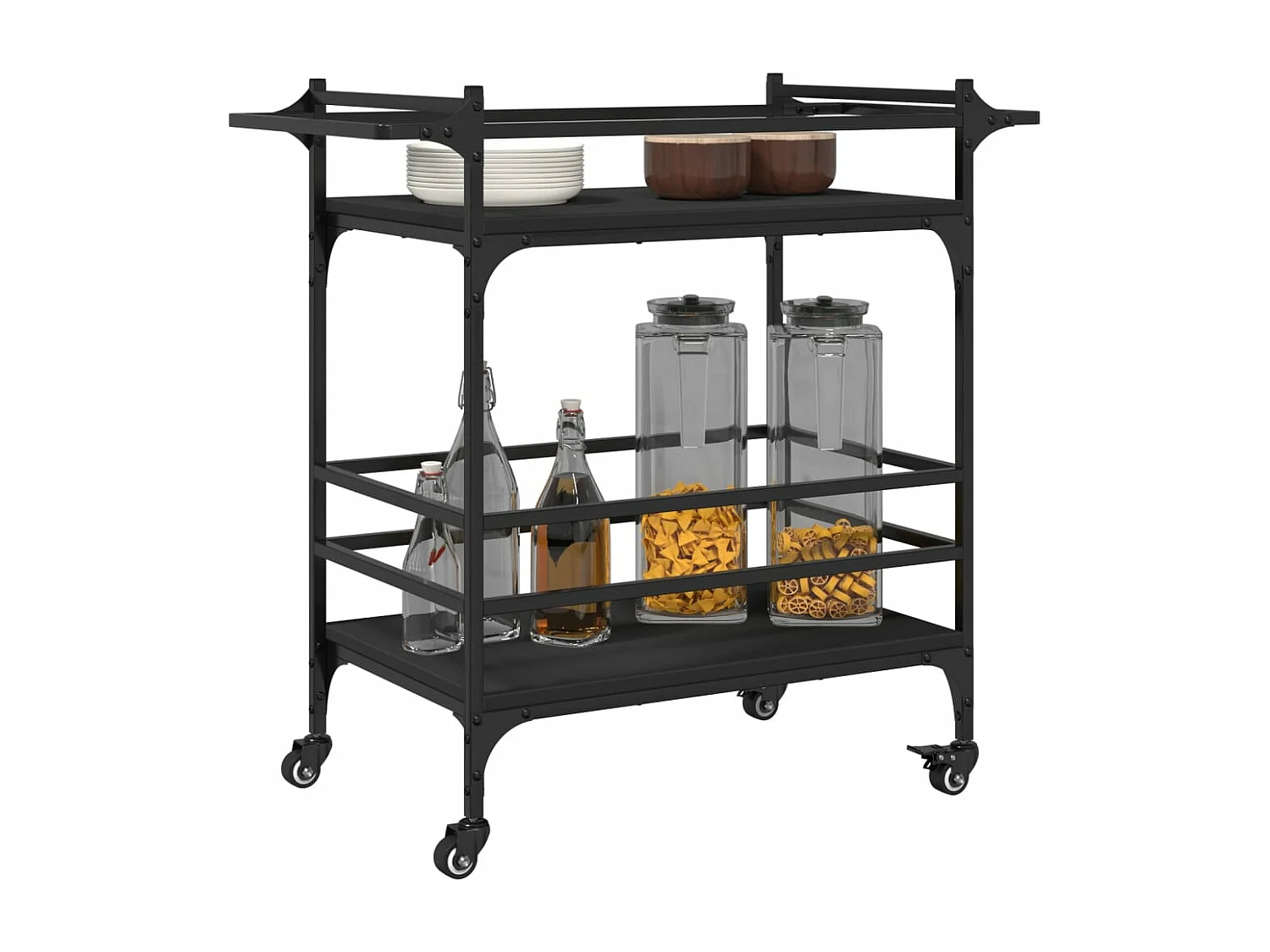 Chariot de cuisine noir 82x40x78,5 bois d'ingénierie