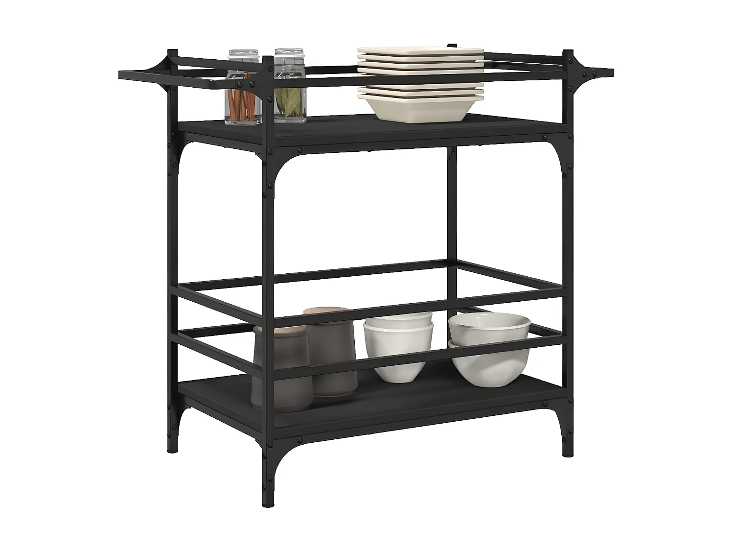 Chariot de cuisine noir 82x40x78,5 bois d'ingénierie