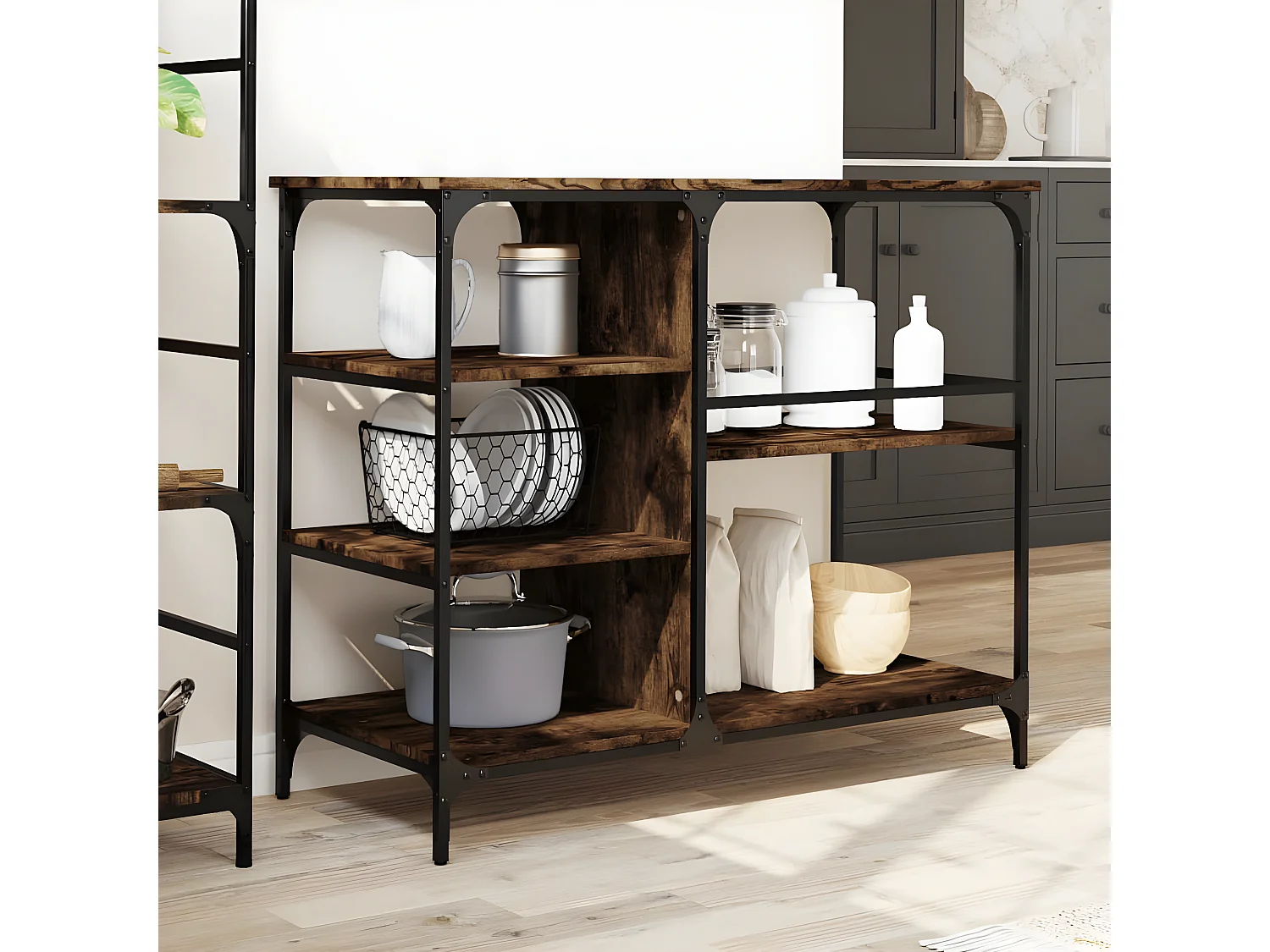 Chariot de cuisine chêne fumé 100x45x89,5 bois d'ingénierie