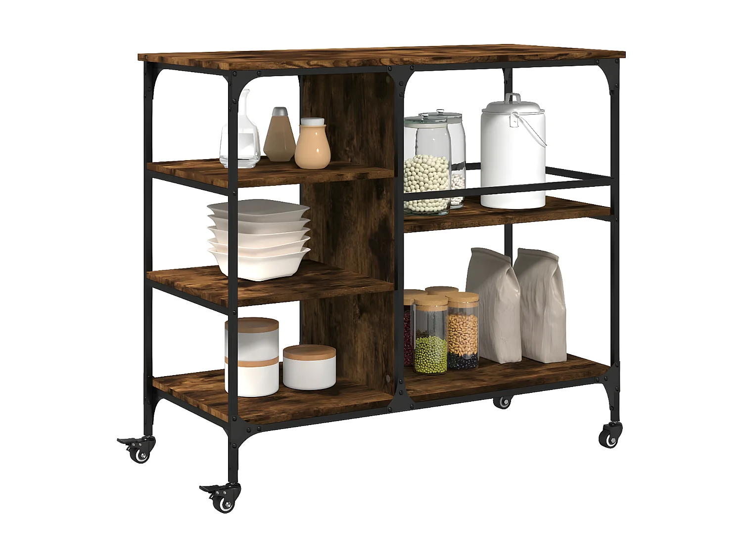 Chariot de cuisine chêne fumé 100x45x89,5 bois d'ingénierie