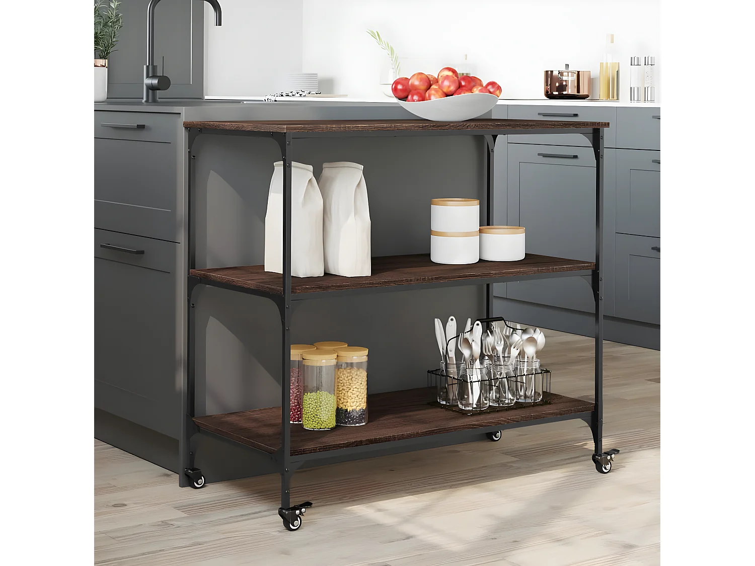 Keukentrolley 102x50x95 cm bewerkt hout bruin eikenkleurig