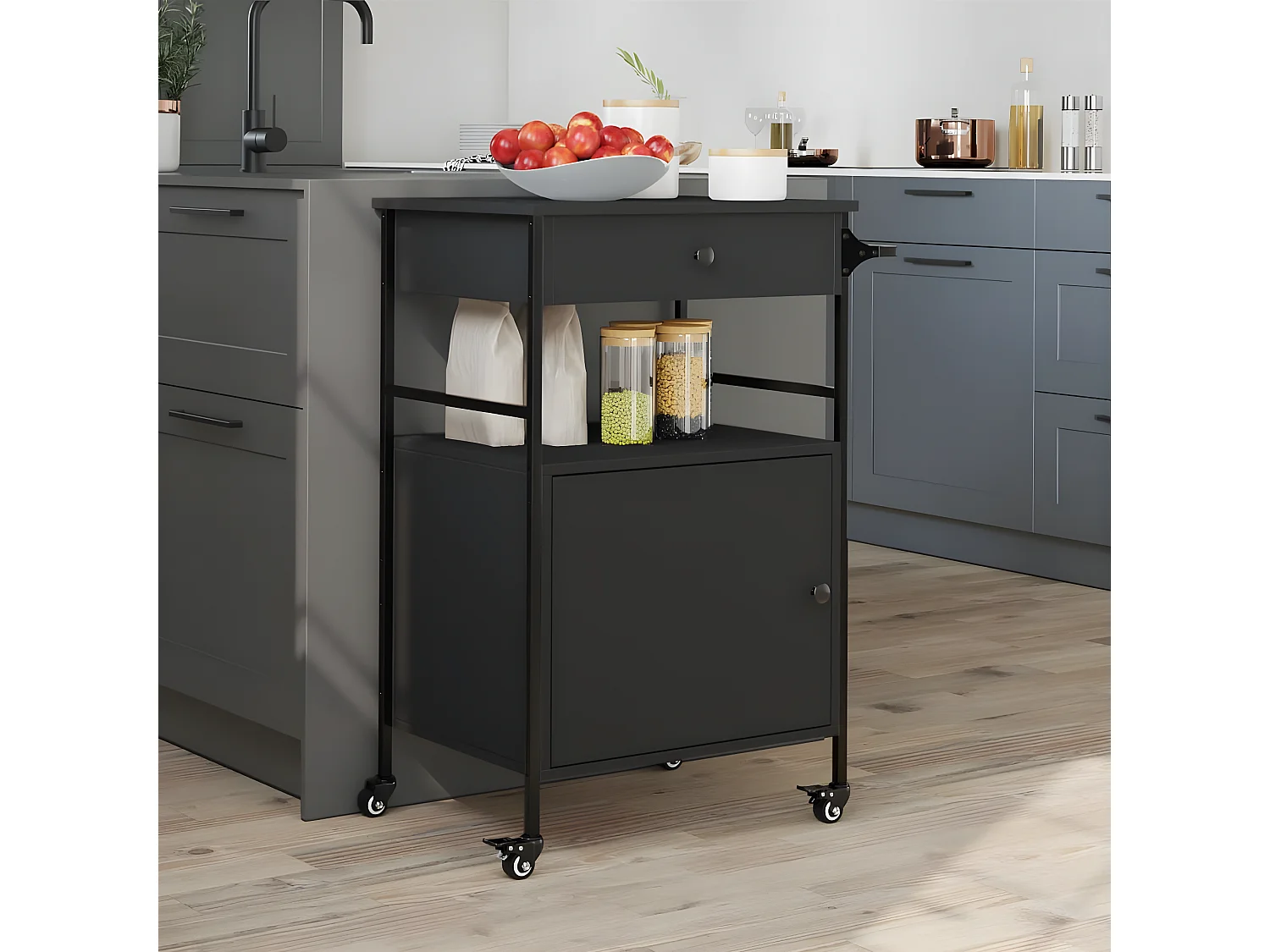 Chariot de cuisine noir 56x43x89,5 bois d'ingénierie