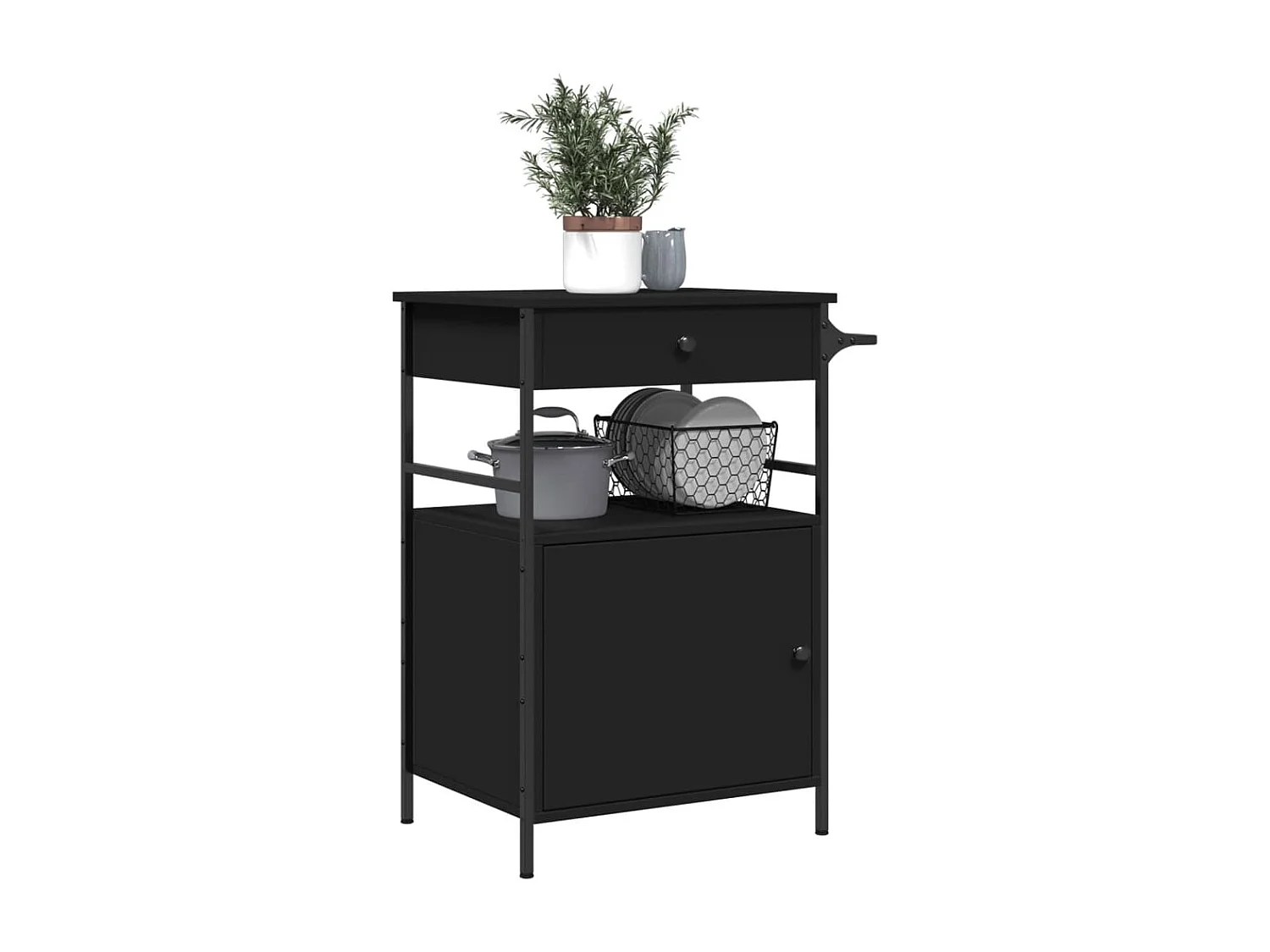 Chariot de cuisine noir 56x43x89,5 bois d'ingénierie