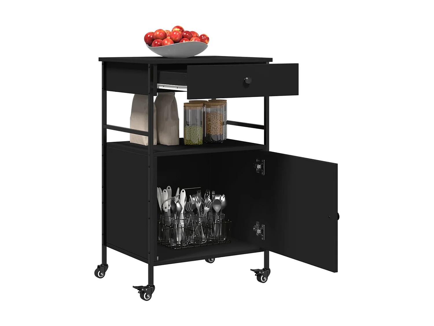 Chariot de cuisine noir 56x43x89,5 bois d'ingénierie