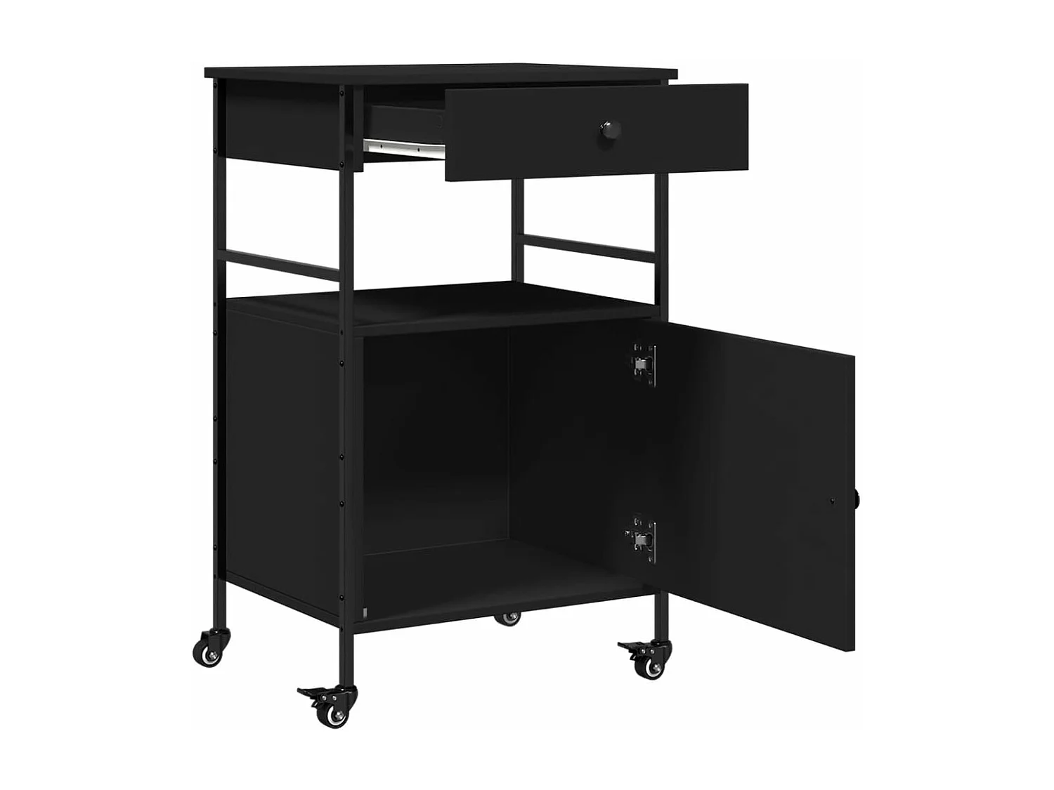 Chariot de cuisine noir 56x43x89,5 bois d'ingénierie