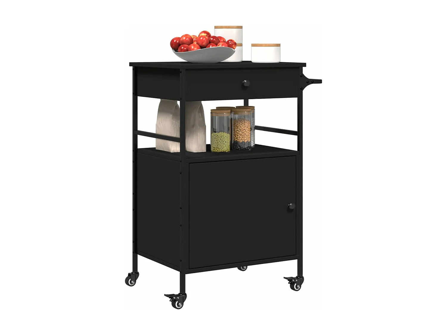 Chariot de cuisine noir 56x43x89,5 bois d'ingénierie