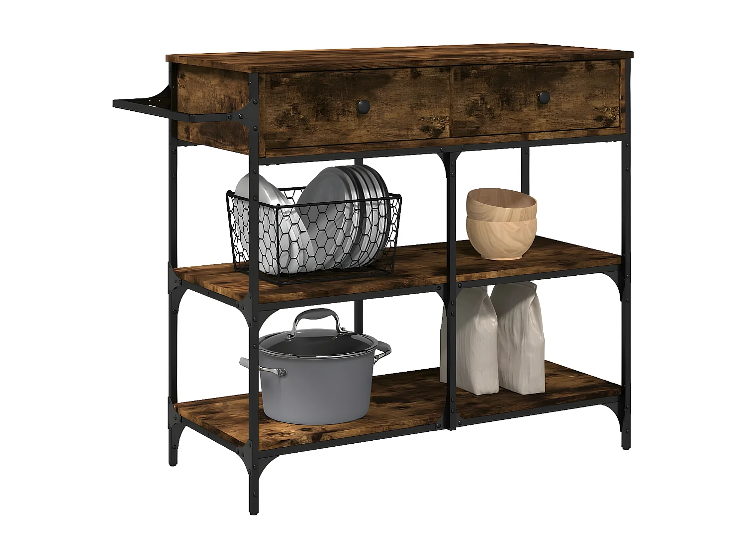 Chariot de cuisine chêne fumé 105x42x95 bois d'ingénierie